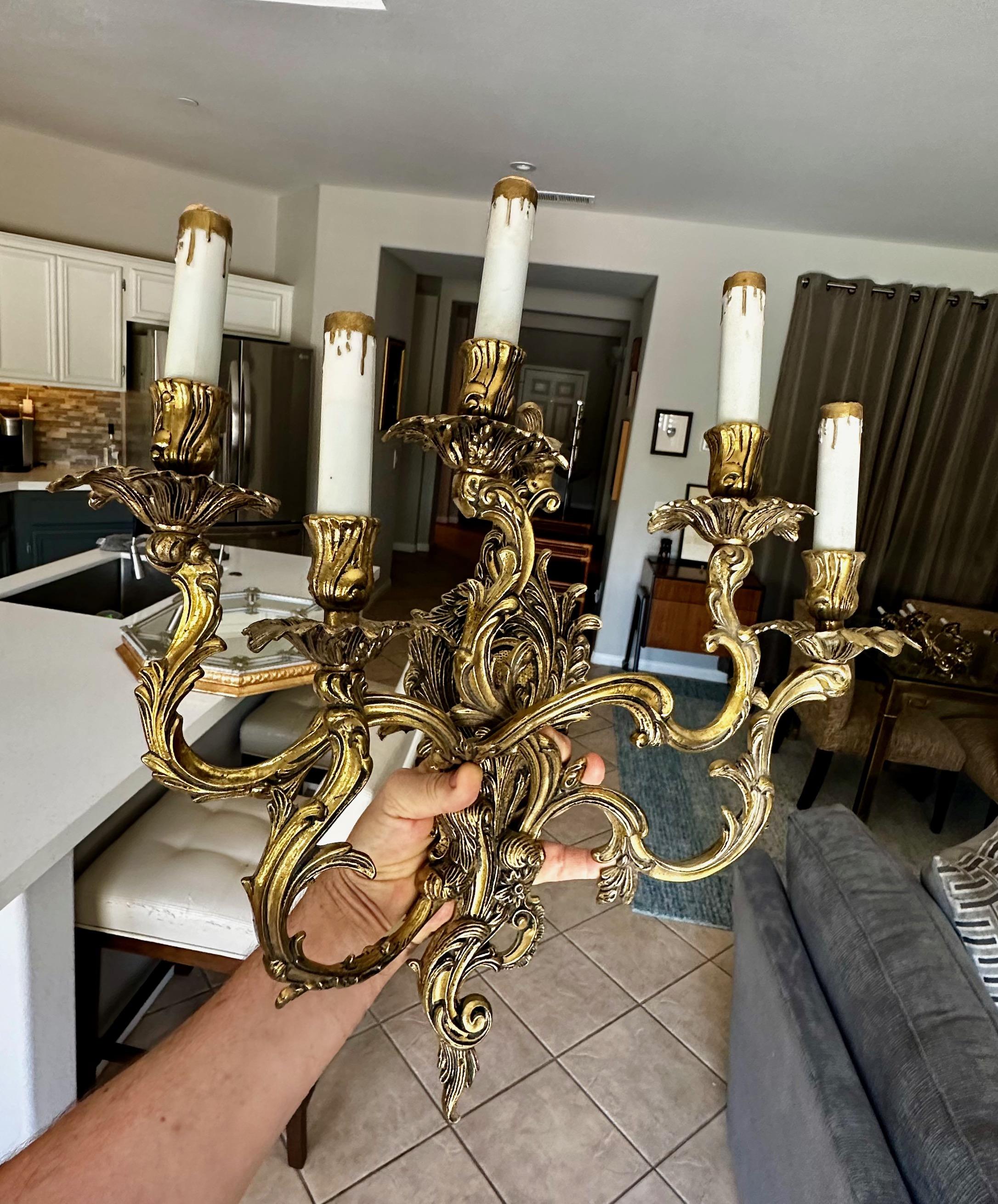 Set 3 French Louis XV Style 5 Light Wall Sconces For Sale 5