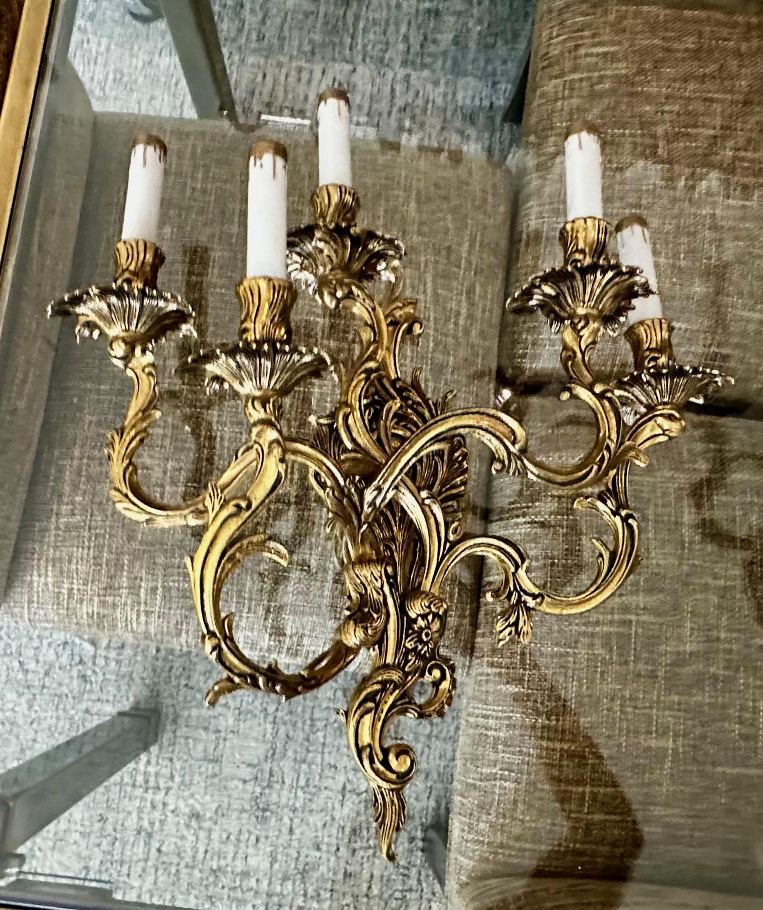 Set 3 French Louis XV Style 5 Light Wall Sconces For Sale 6