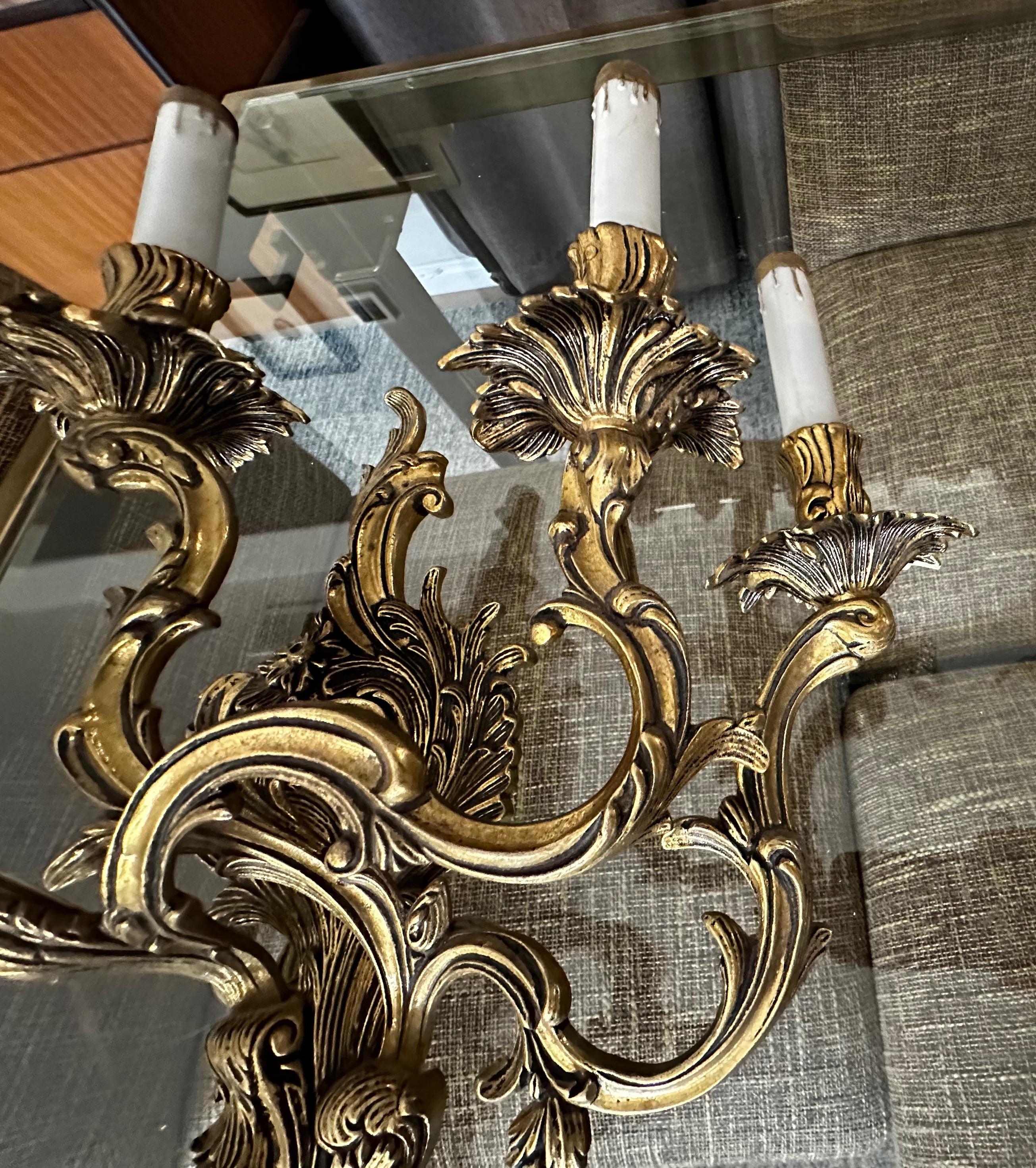 Set 3 French Louis XV Style 5 Light Wall Sconces For Sale 9