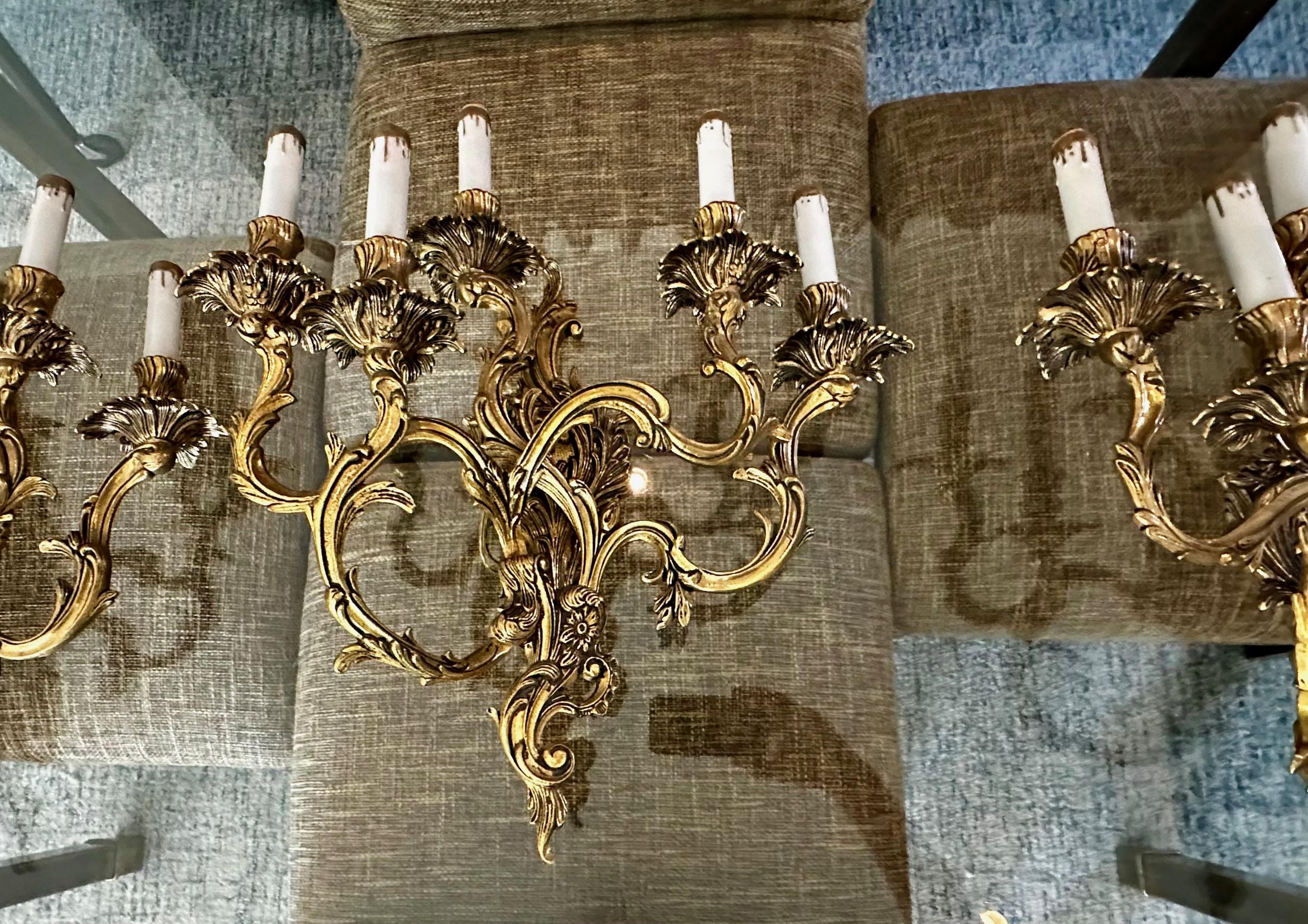Set 3 French Louis XV Style 5 Light Wall Sconces For Sale 10