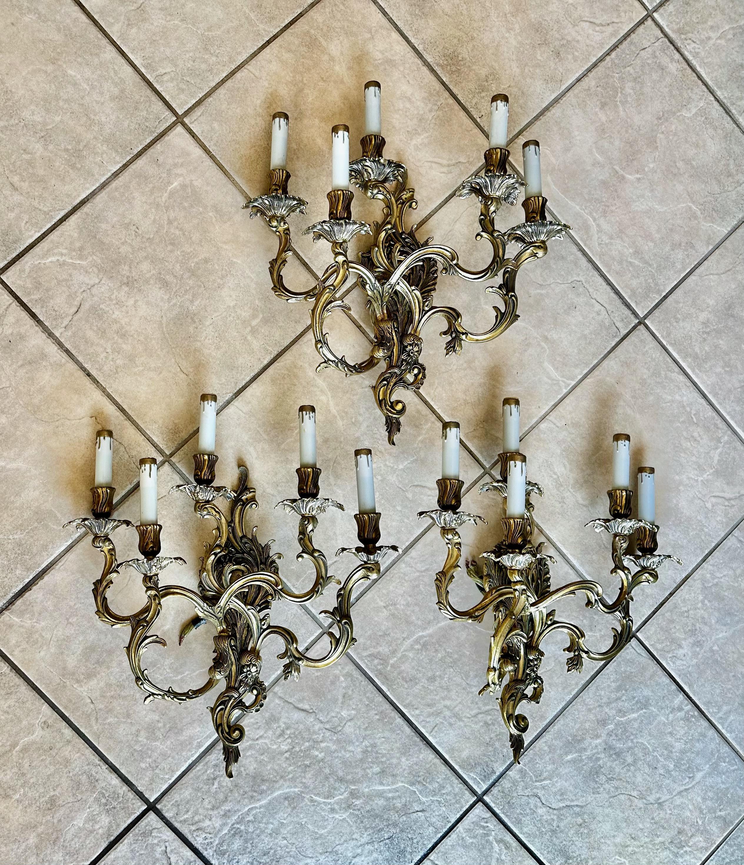 Set 3 French Louis XV Style 5 Light Wall Sconces For Sale 13