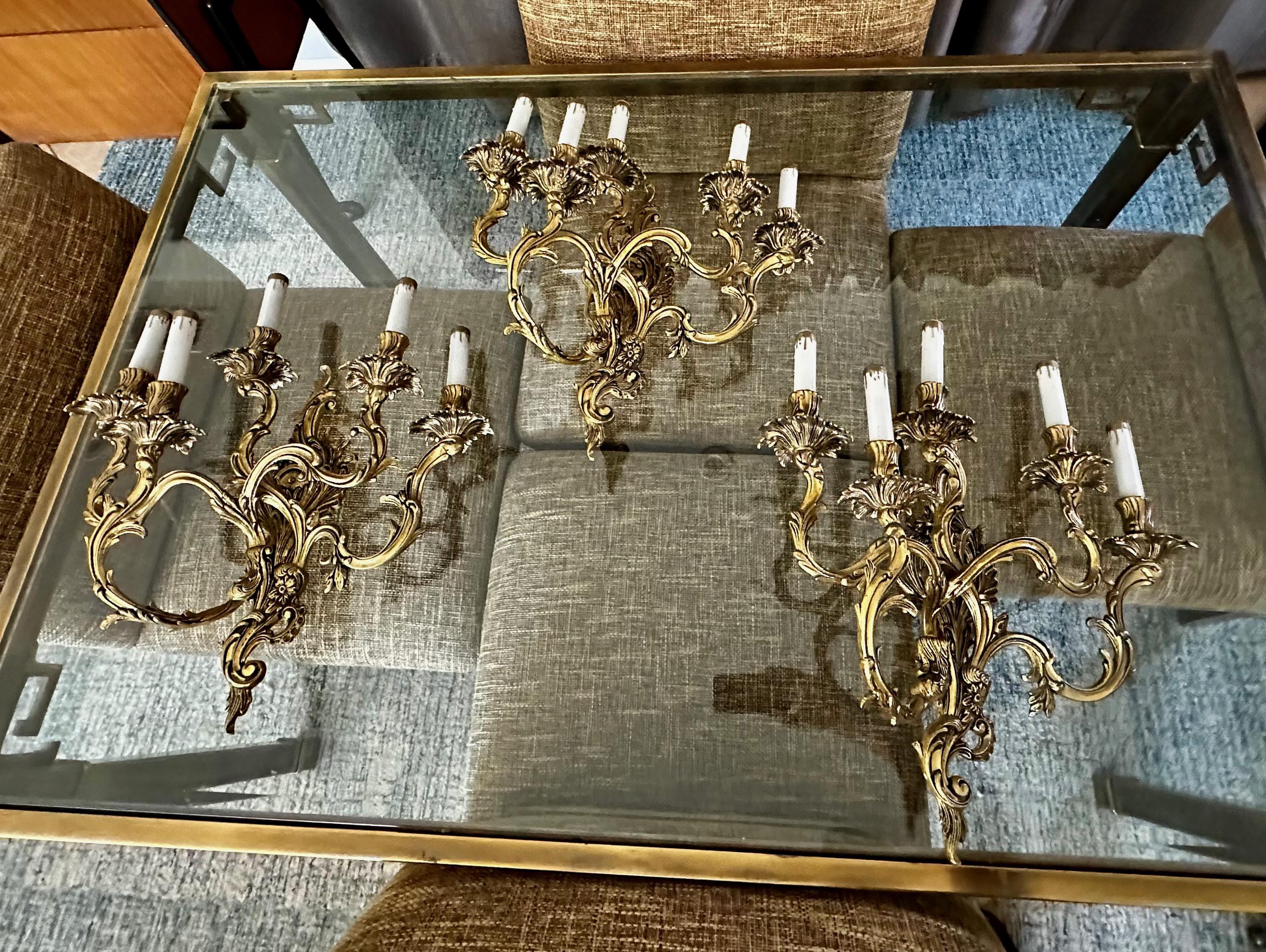 Set 3 French Louis XV Style 5 Light Wall Sconces For Sale 1