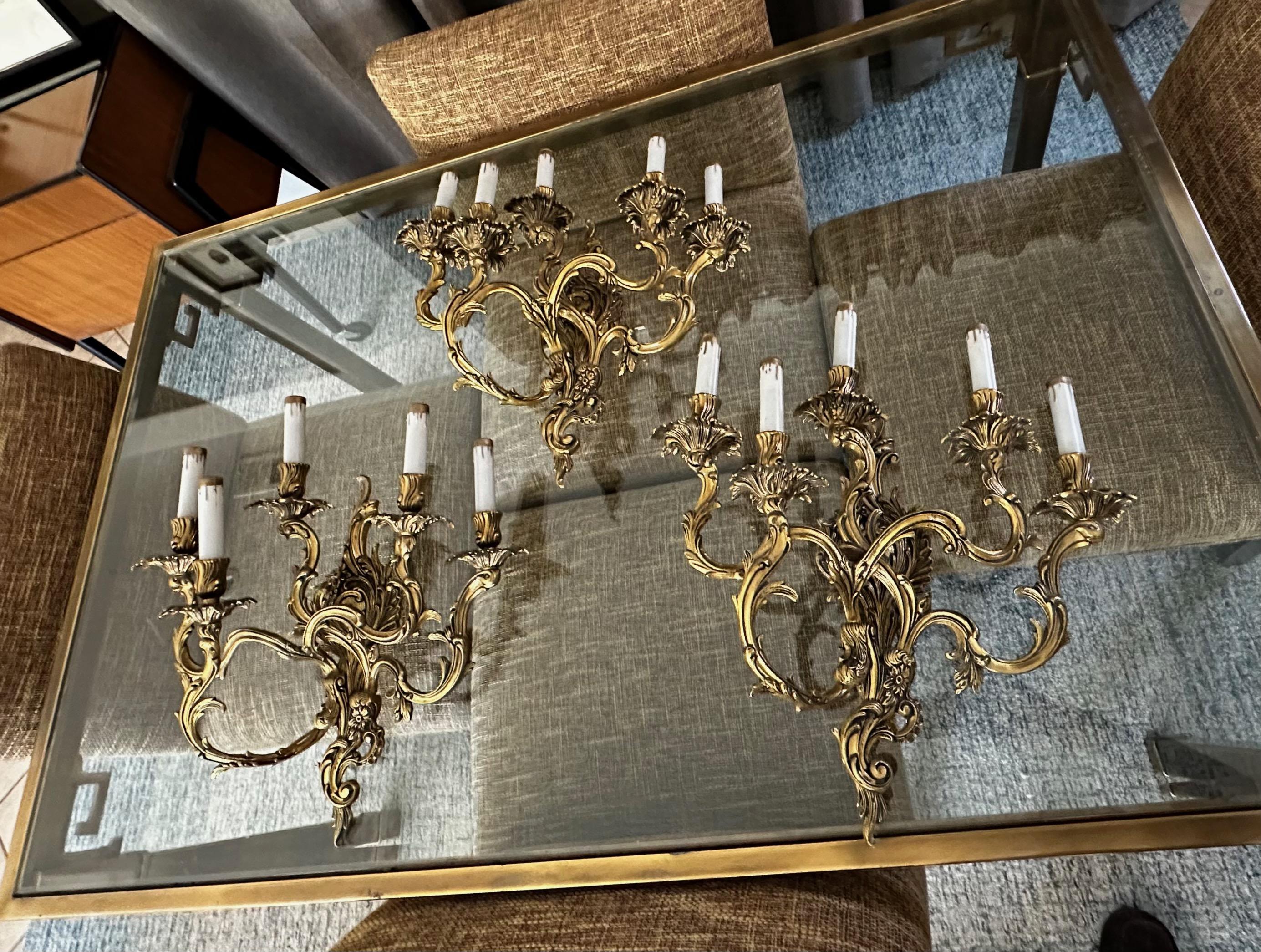 Set 3 French Louis XV Style 5 Light Wall Sconces For Sale 2