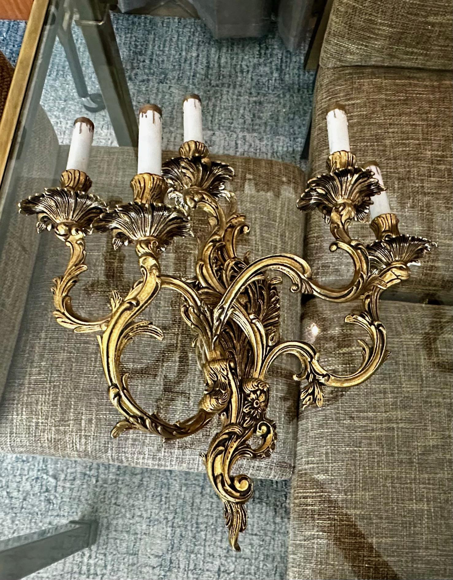 Set 3 French Louis XV Style 5 Light Wall Sconces For Sale 3