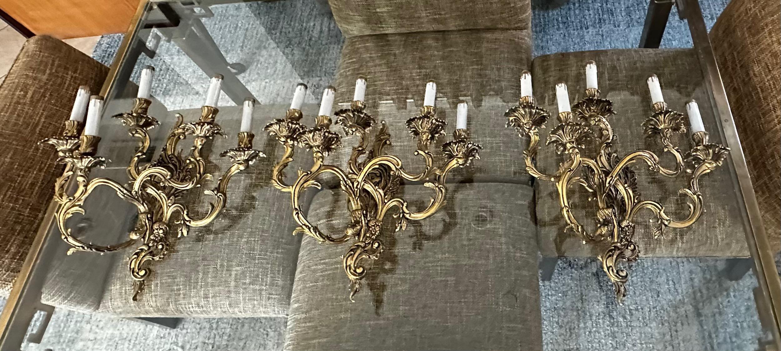 Set 3 French Louis XV Style 5 Light Wall Sconces For Sale 4