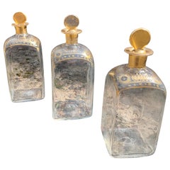 3 French Louis XVI Hand-Blown and Gold Decor Liquor Bottles