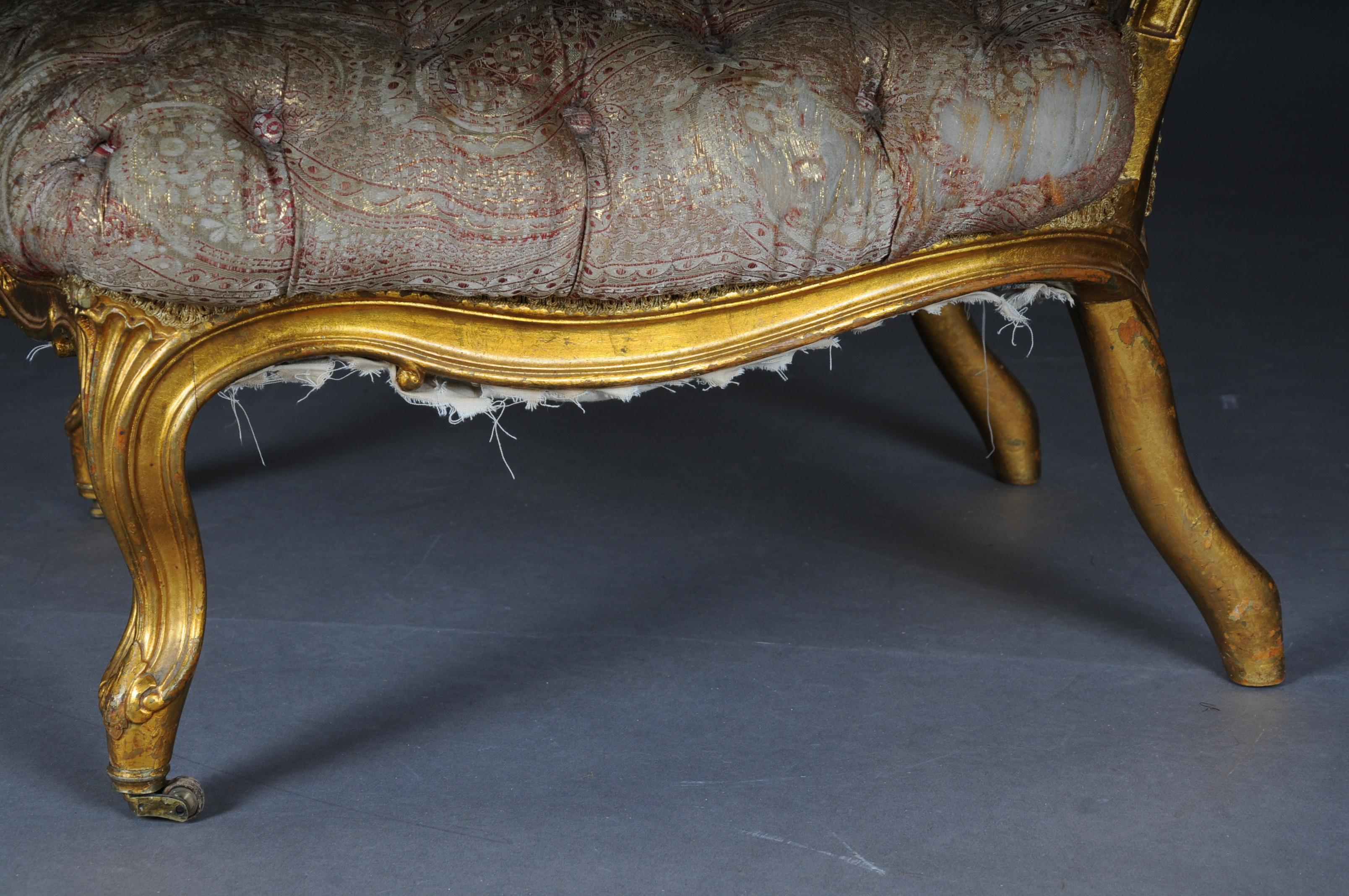 3 French Salon Lounge Chairs from the Bellevue Palace in Berlin, Gold from 1890 For Sale 12