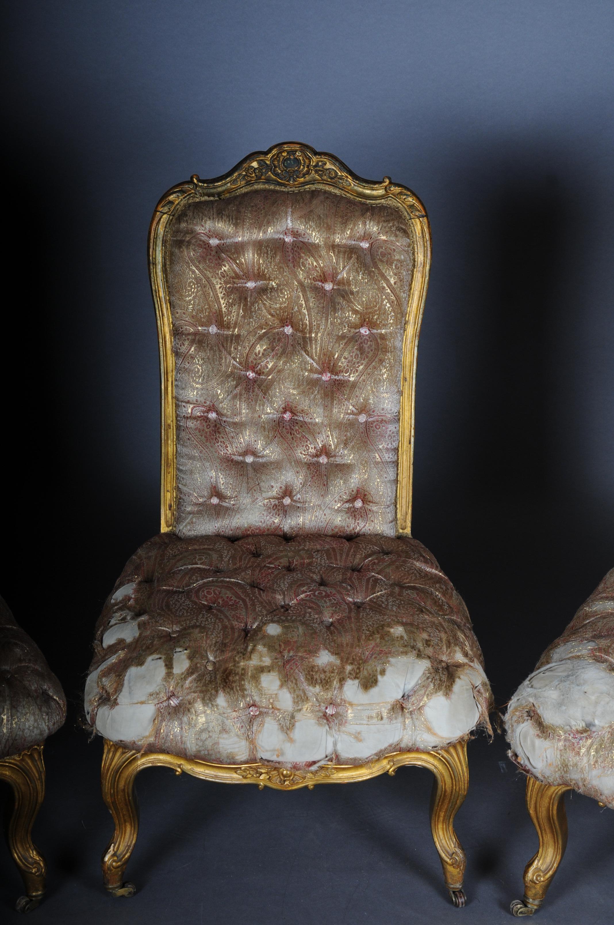German 3 French Salon Lounge Chairs from the Bellevue Palace in Berlin, Gold from 1890 For Sale