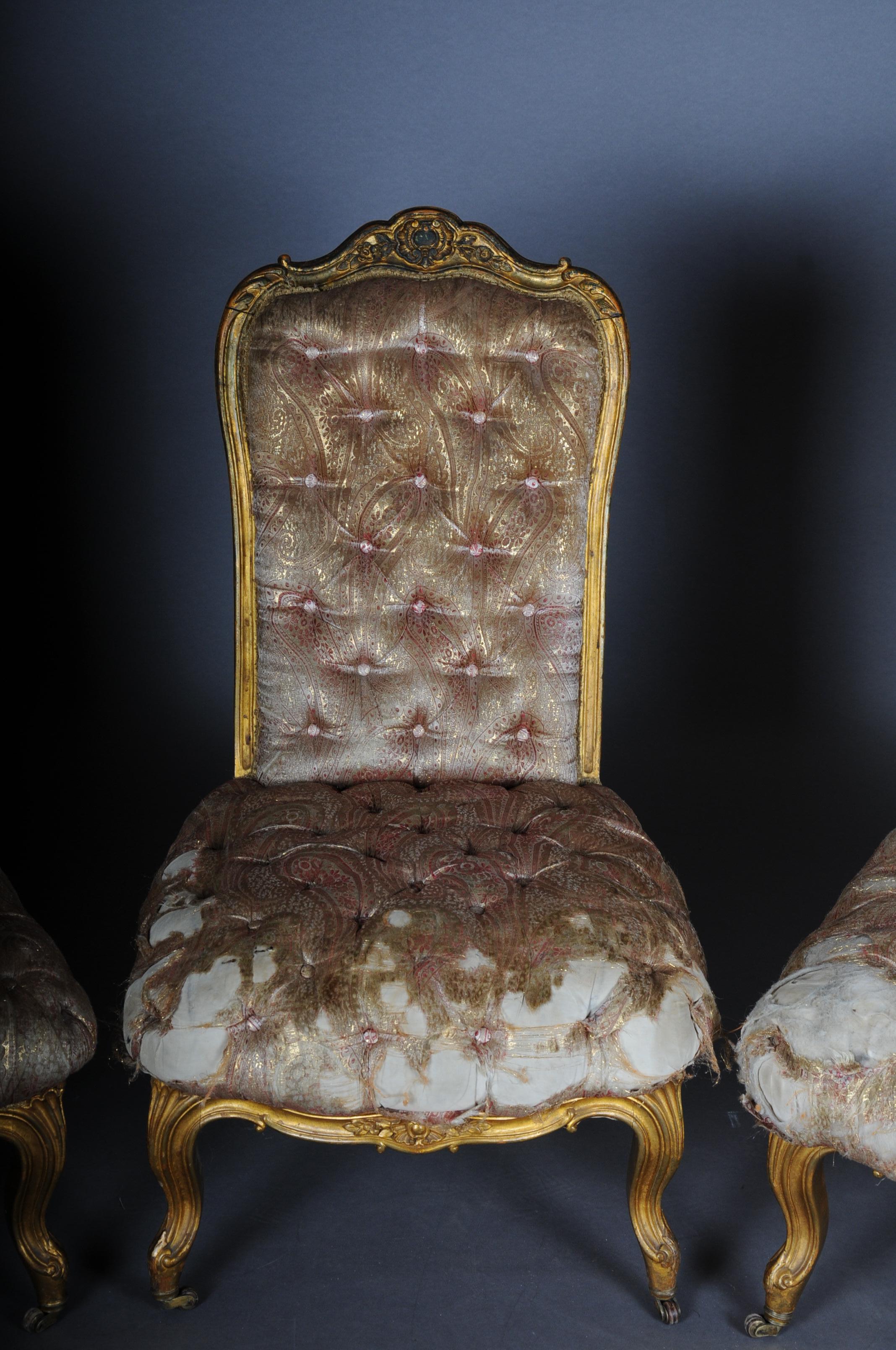Sculpté à la main Trois fauteuils de salon de salon français provenant du palais de Bellevue à Berlin, or de 1890 en vente