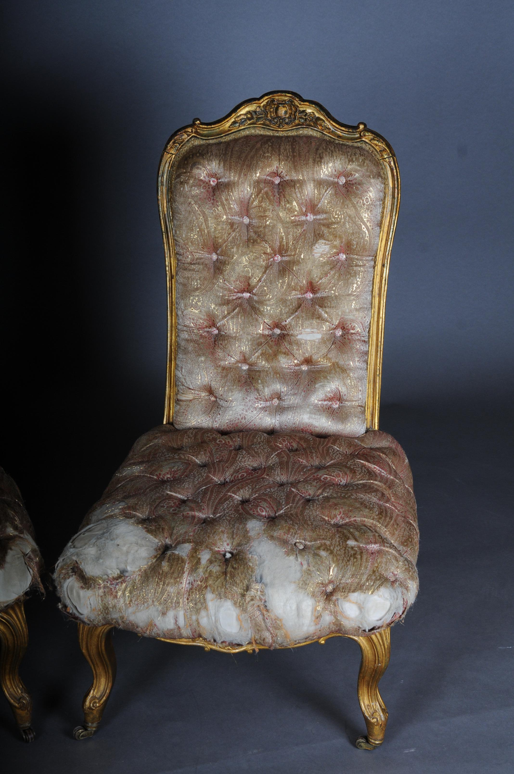 Hand-Carved 3 French Salon Lounge Chairs from the Bellevue Palace in Berlin, Gold from 1890 For Sale