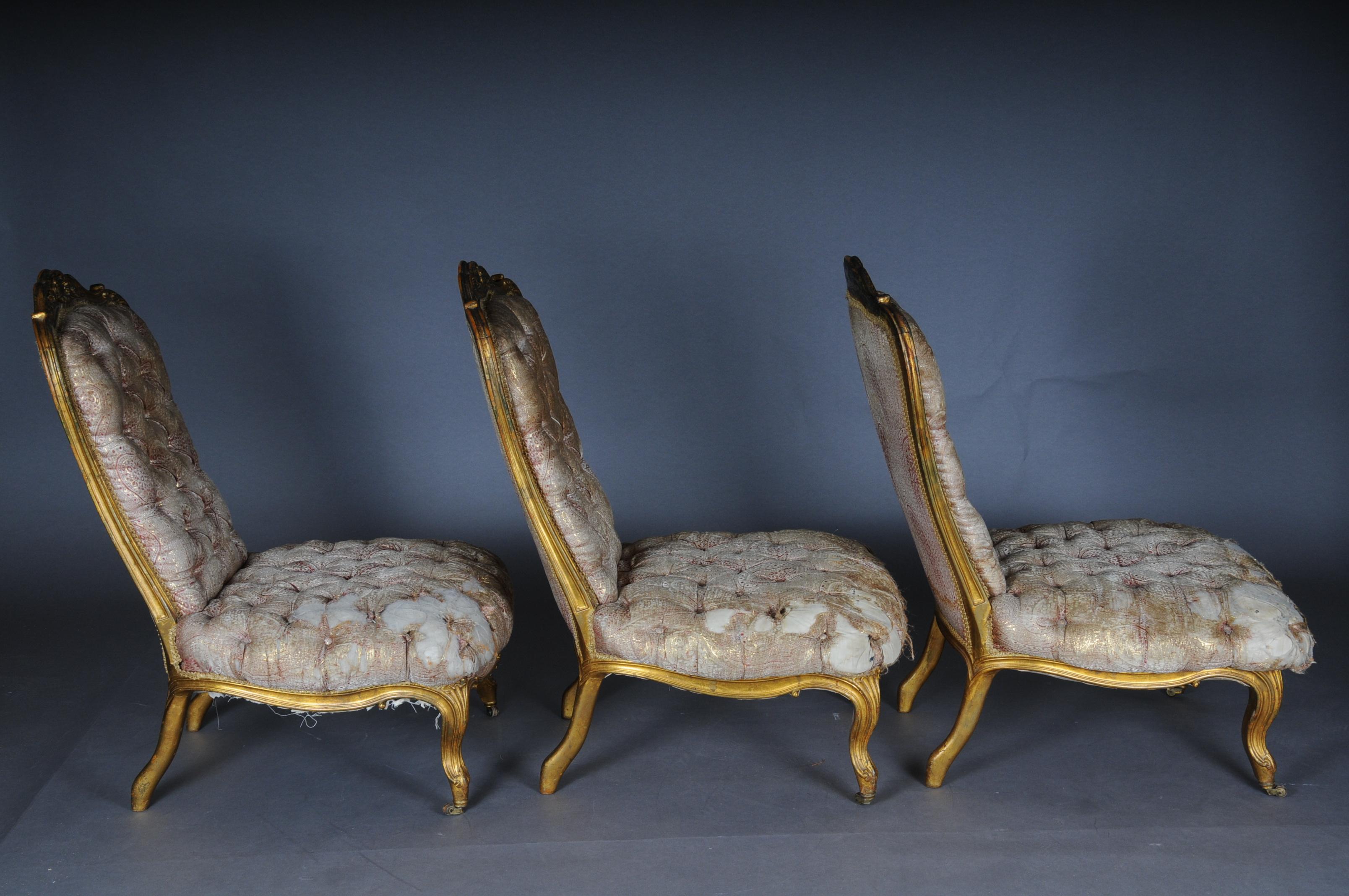 Late 19th Century 3 French Salon Lounge Chairs from the Bellevue Palace in Berlin, Gold from 1890 For Sale