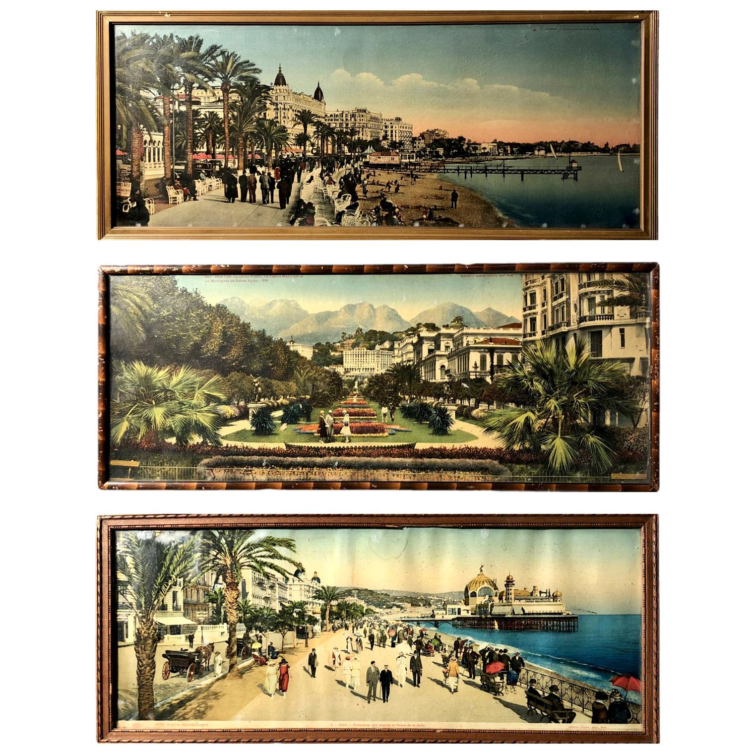 3 French Souvenir Colorized Photos of Cannes, Nice and Menton, Early 1900s For Sale