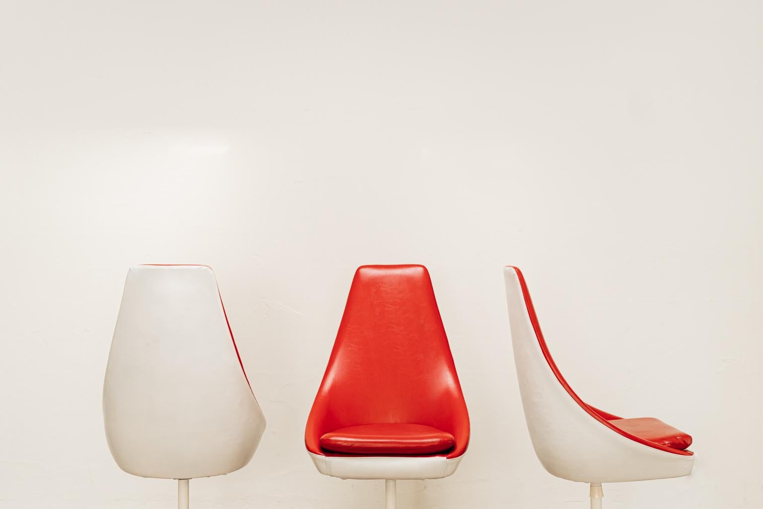 French 3 Funky Red and White Midcentury Dining Chairs For Sale