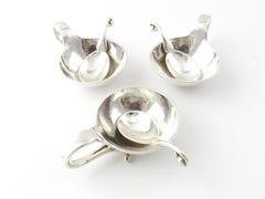 3 George Jensen Sterling Silver Salt Cellars and Matching Spoons #110