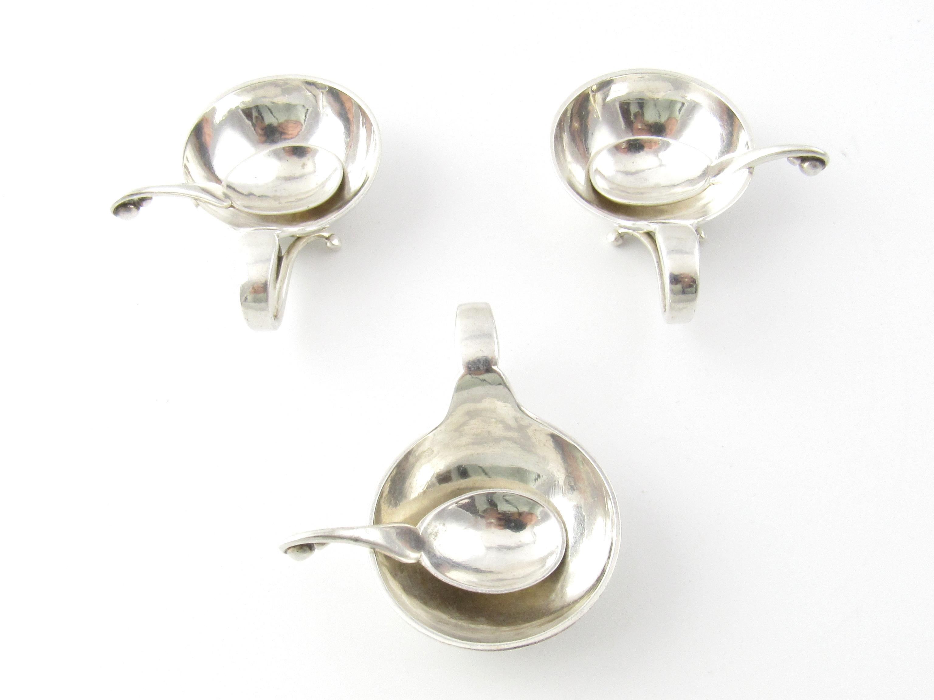 3 George Jensen Sterling Silver Salt Cellars and Matching Spoons #110 In Good Condition In Washington Depot, CT