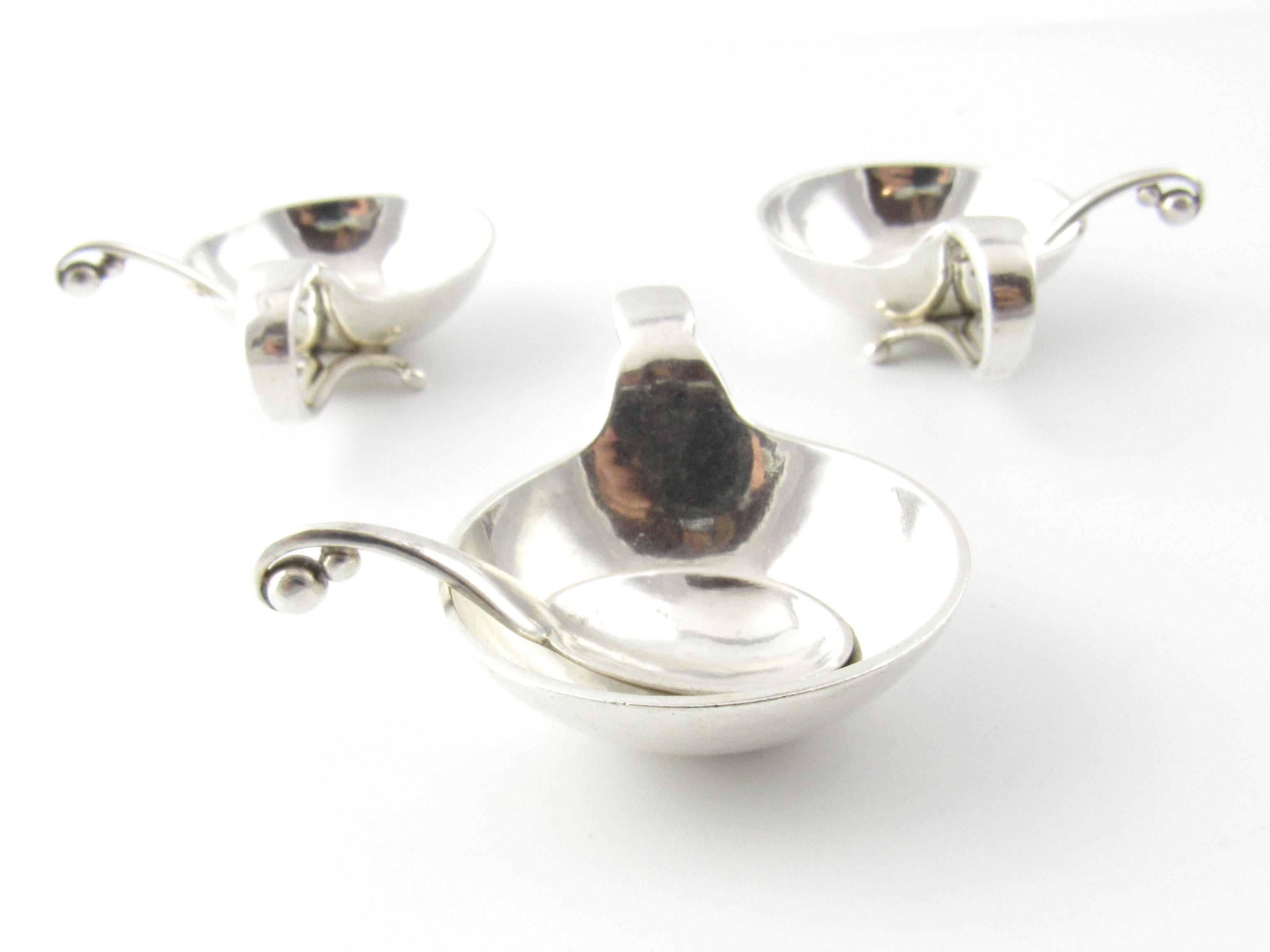 Women's or Men's 3 George Jensen Sterling Silver Salt Cellars and Matching Spoons #110