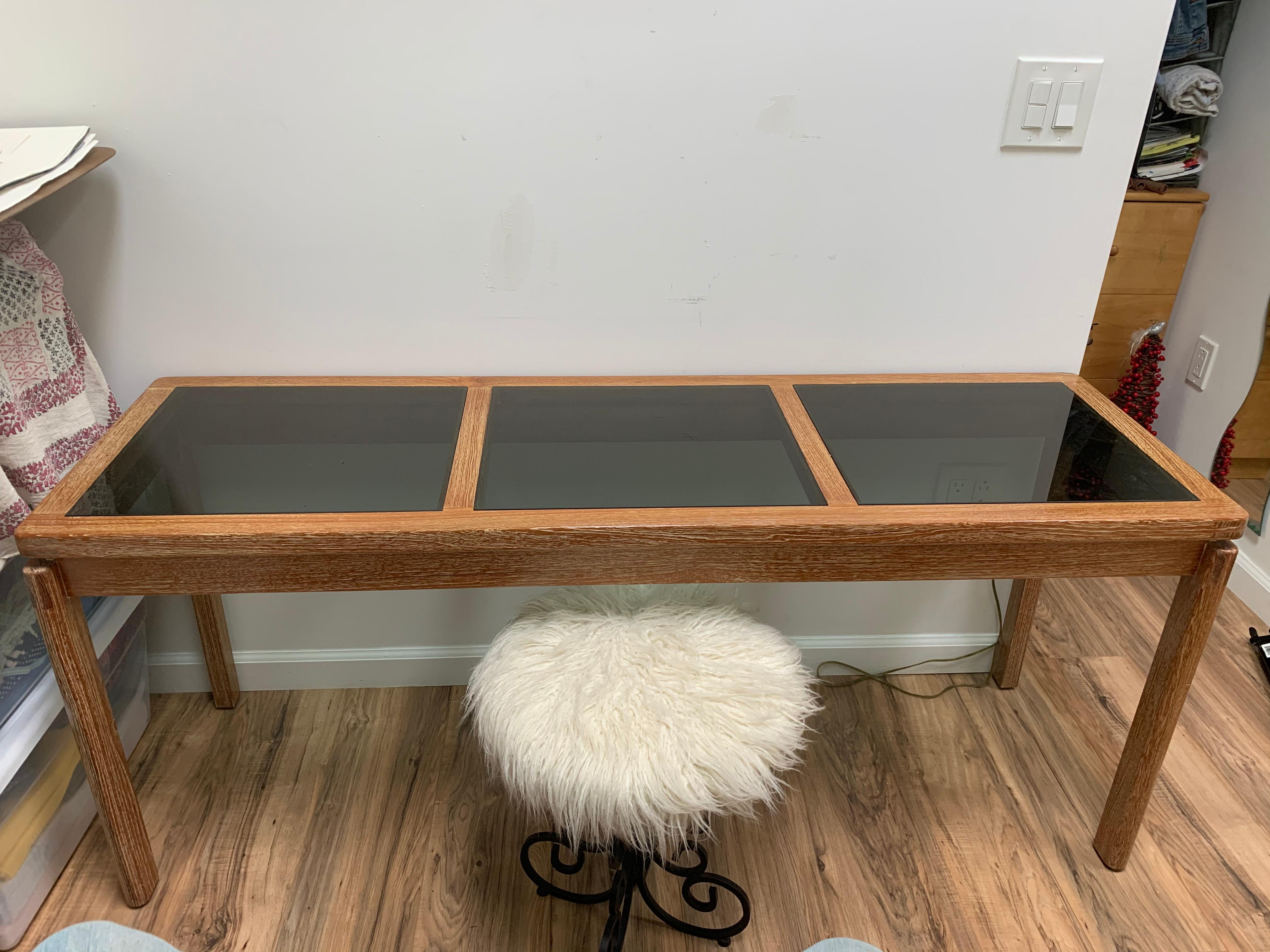 Mid-Century Modern 3 Glass Panel Floating Entry Console For Sale