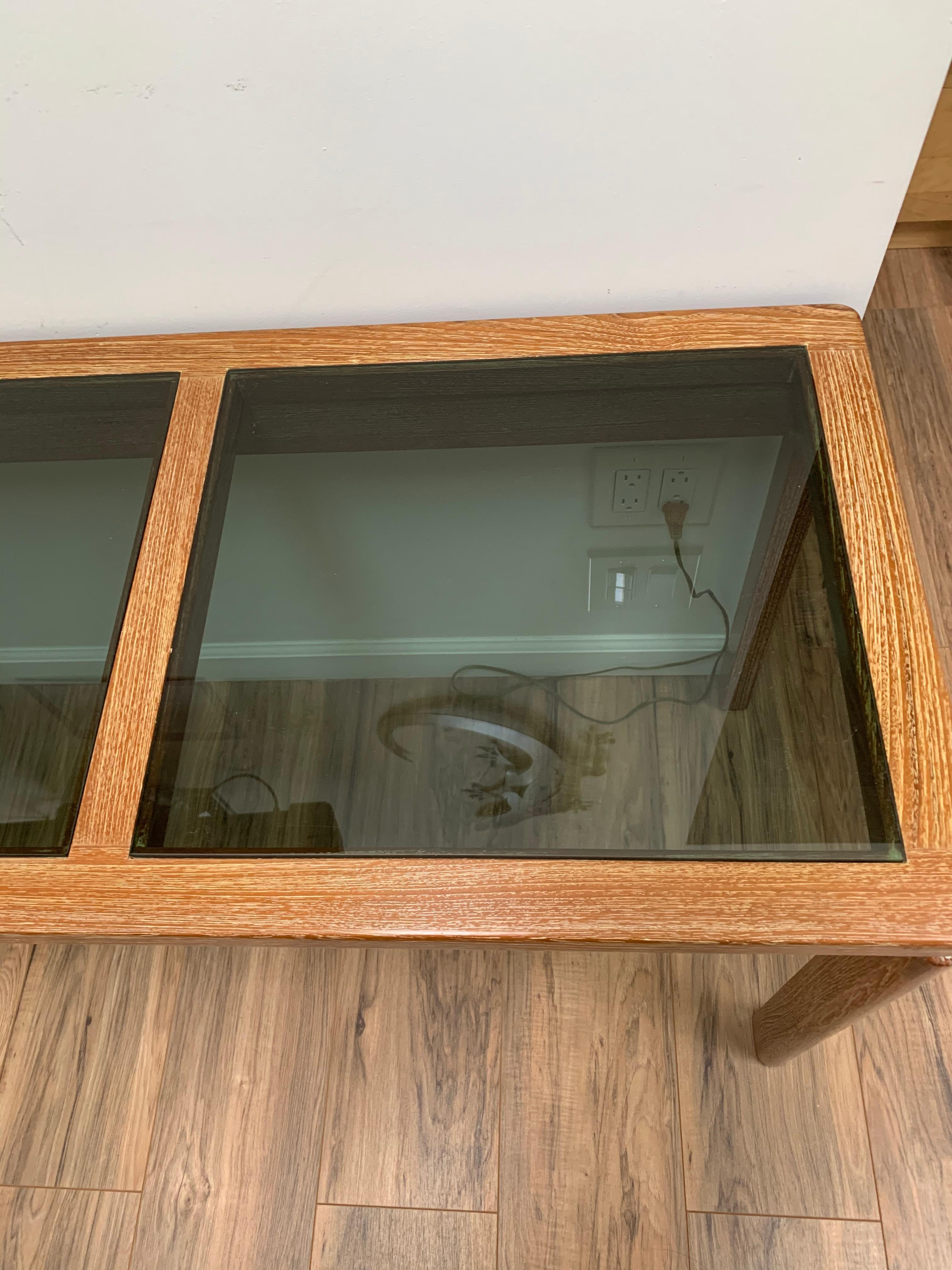 Wood 3 Glass Panel Floating Entry Console For Sale