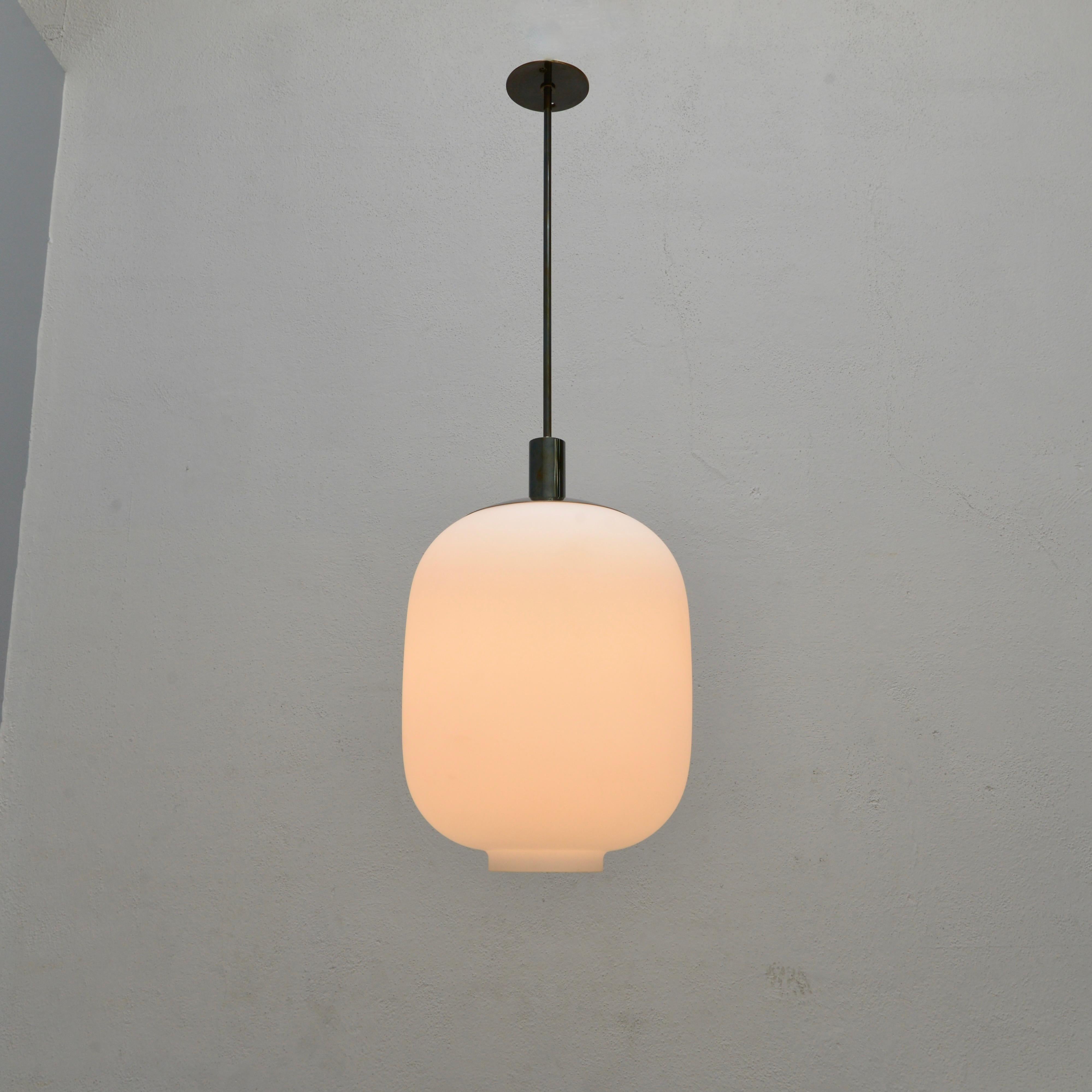 Brass 3 Glass Pendants in the Manner of Stilnovo For Sale