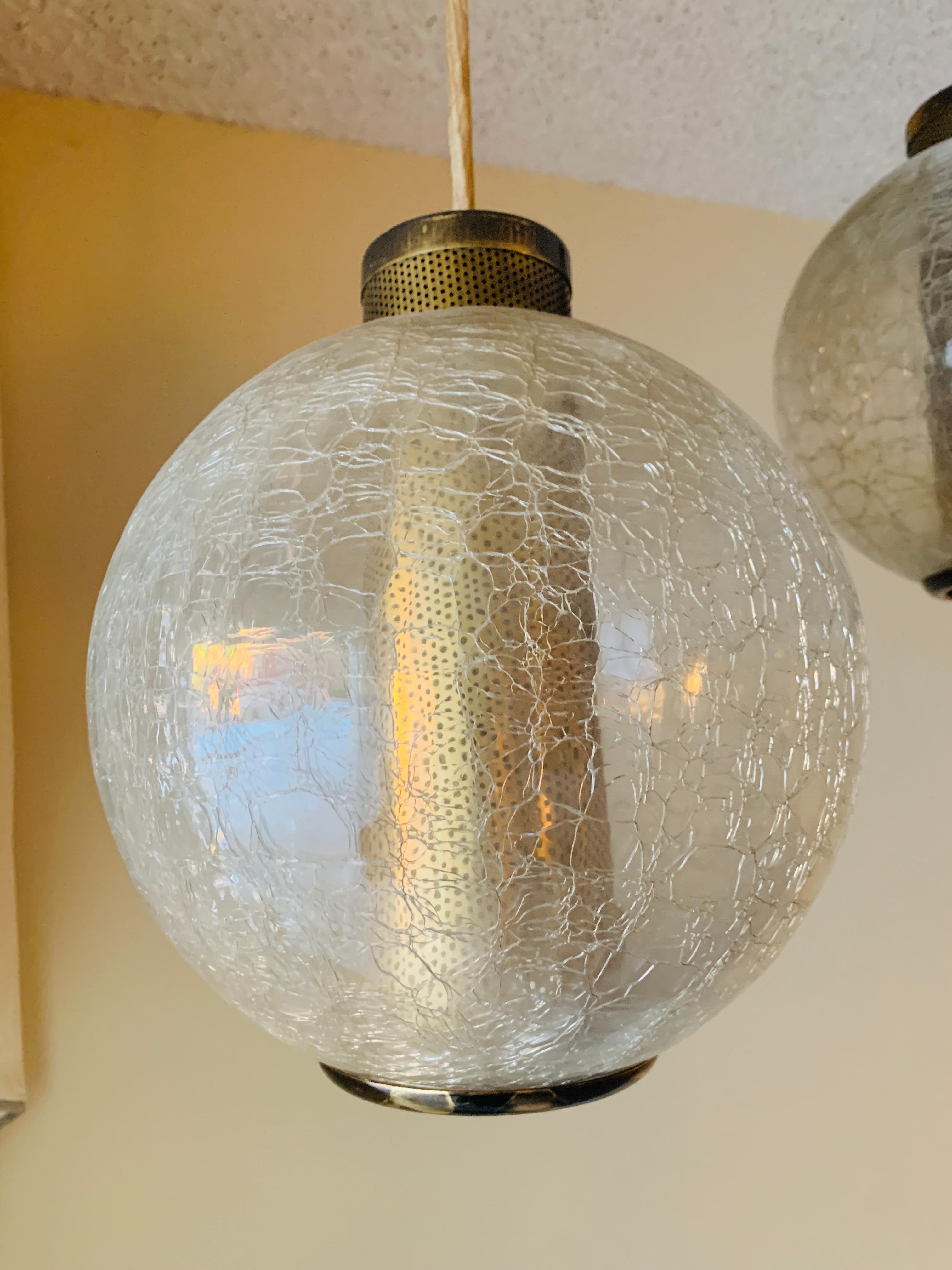 3 Globe Pendant/Chandelier with Crackle Glass and Brass 2