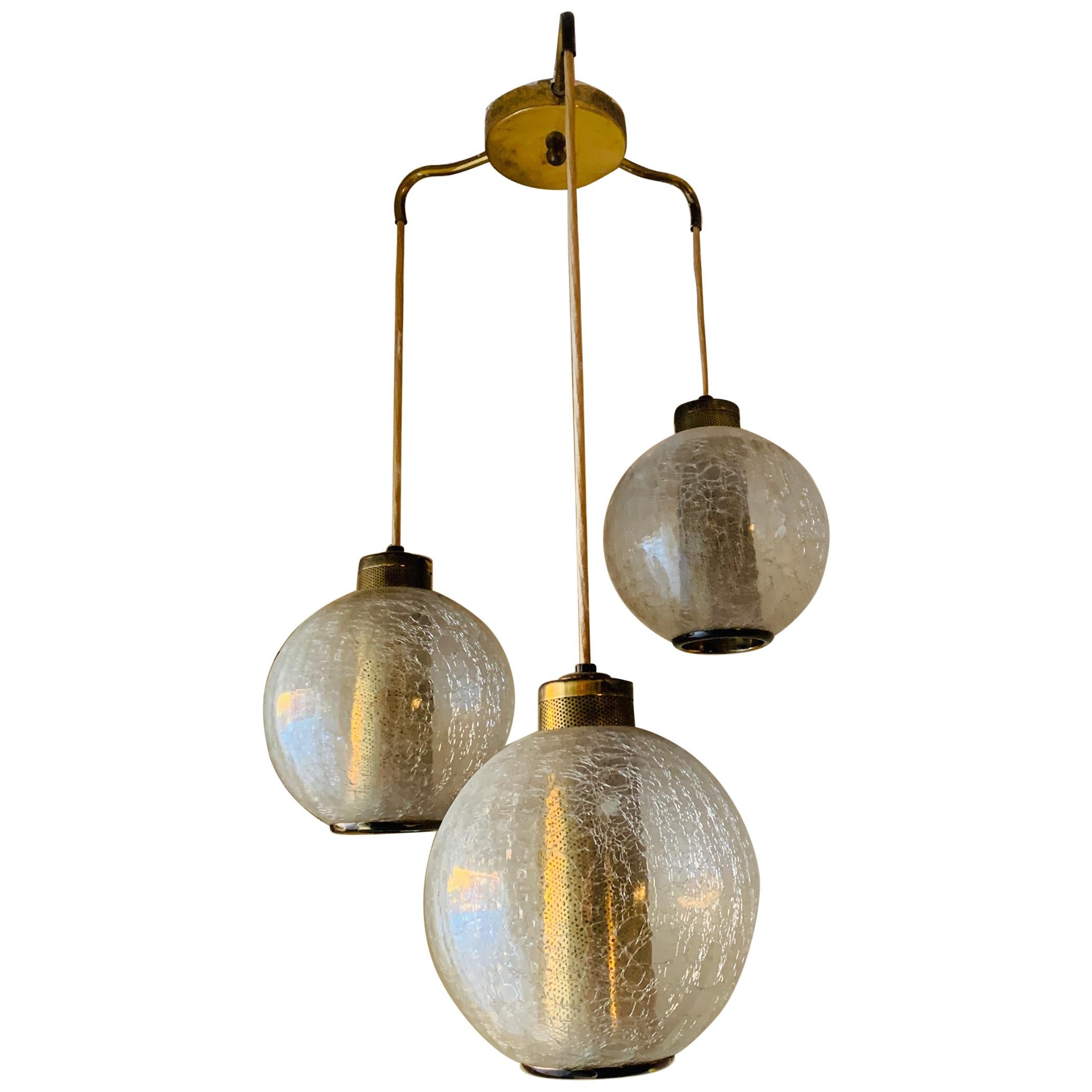 3 Globe Pendant/Chandelier with Crackle Glass and Brass