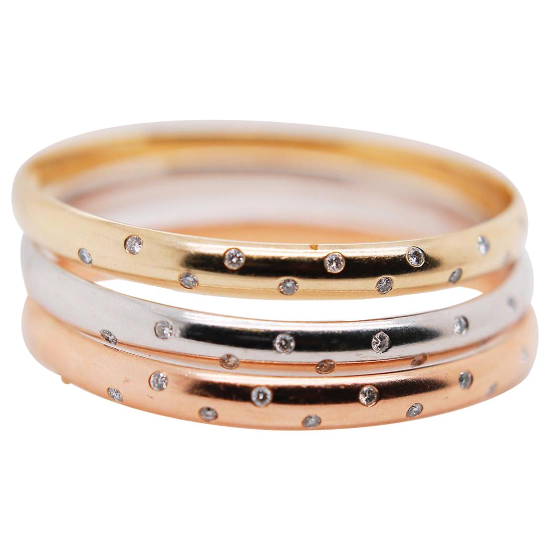 Set of 3 14K Gold / Rose Gold / White Diamonds Bangle Bracelet Set for Women's