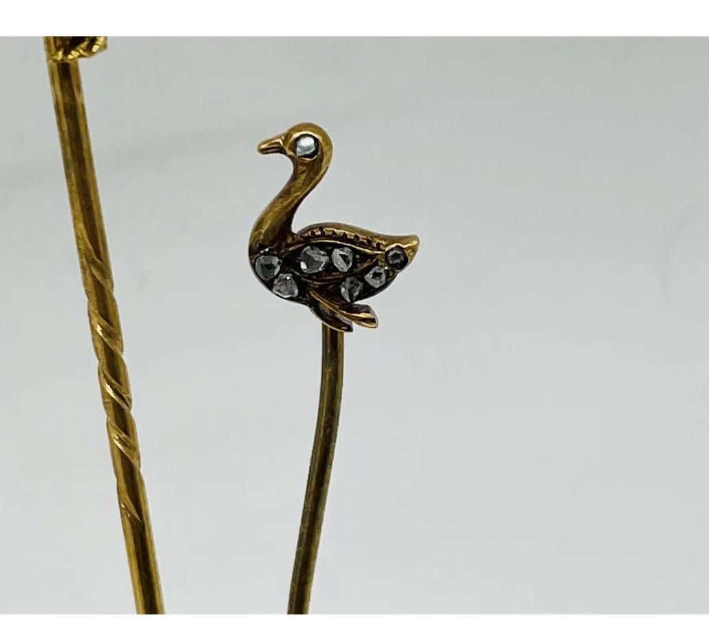 3 Gold Diamond Enamel Natural Pearl Bird Animal Stickpins 1