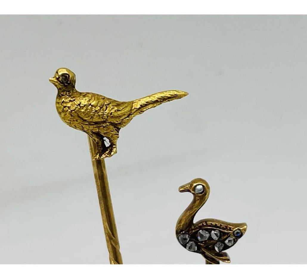 3 Gold Diamond Enamel Natural Pearl Bird Animal Stickpins 2