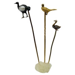 3 Gold Diamond Enamel Natural Pearl Bird Animal Stickpins
