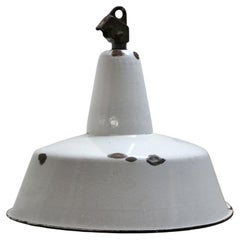 3 Gray Enamel Industrial Pendant Light, Mid-20th Century§