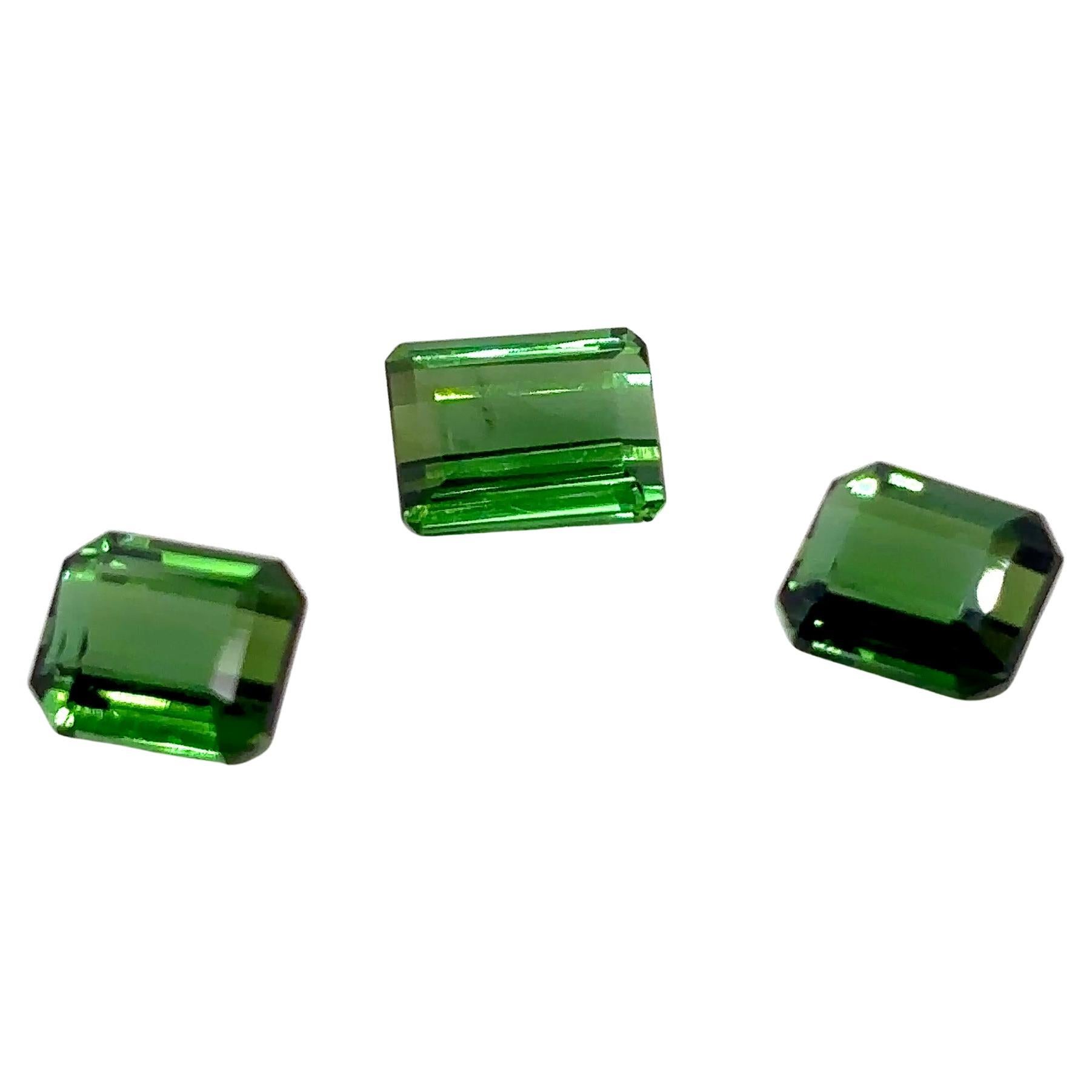 Questo raffinato set presenta tre gemme di tormalina verde dal taglio smeraldo.

Con un peso totale di 8,88 carati, ogni pietra è tagliata meticolosamente per mettere in risalto la sua bellezza naturale. 

Il set comprende pezzi singoli del peso di