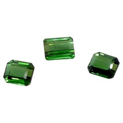 3 Green Emerald-Cut Tourmaline Stones Cts 8.88