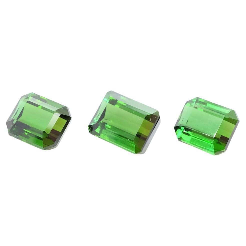 3 pietre di tormalina verde taglio smeraldo Cts 8,88
