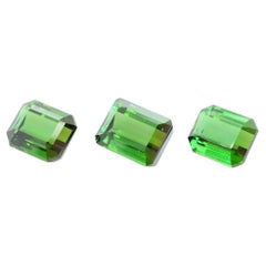 3 Green Emerald-Cut Tourmaline Stones Cts 8.88