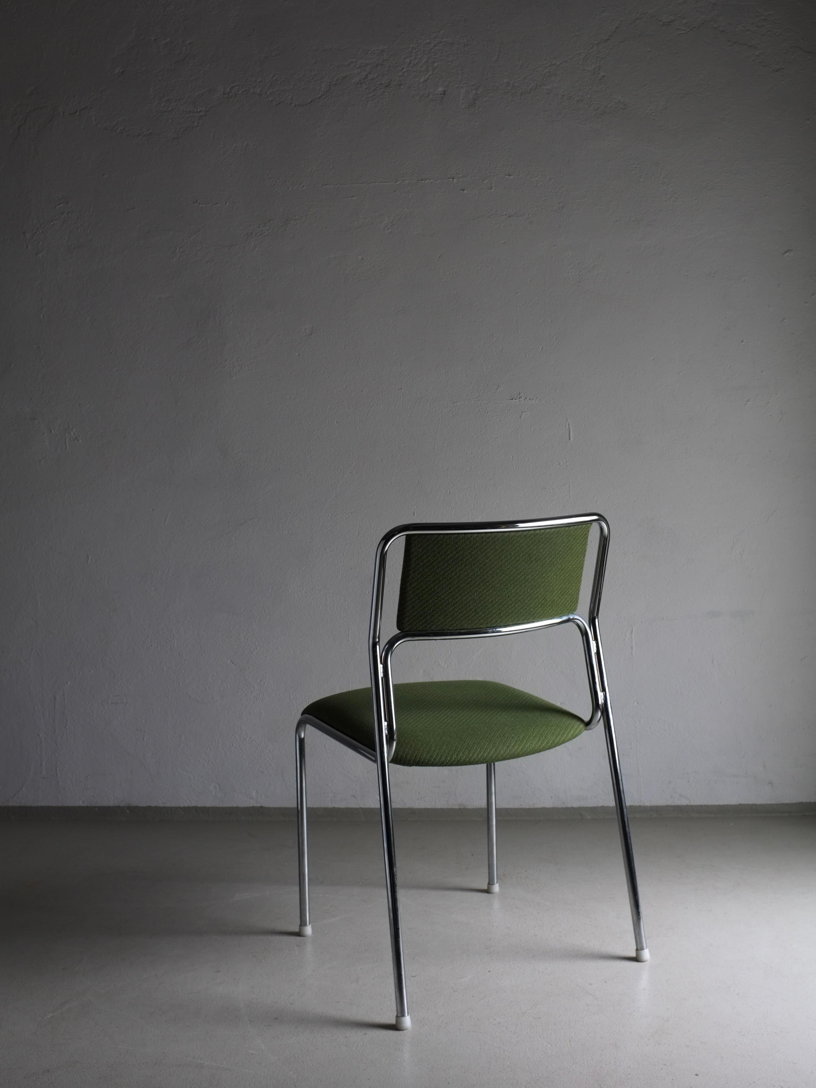 20th Century 3 Green Tubular Steel Stacking Chairs, Sweden 1970s For Sale