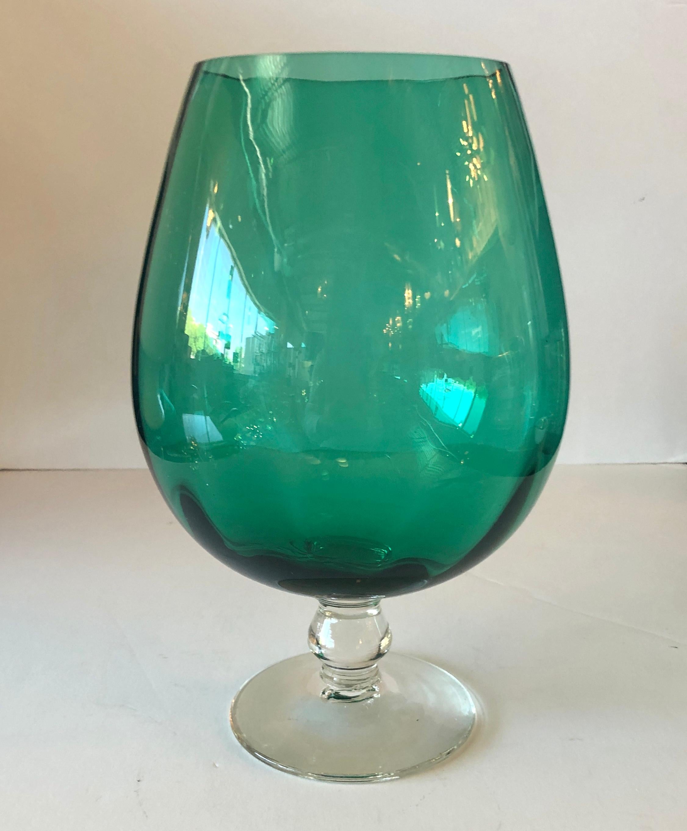 3 Hand Blown Multi-Green or Blue Hues Large Blown Glass Brandy Snifters or Vases For Sale 6