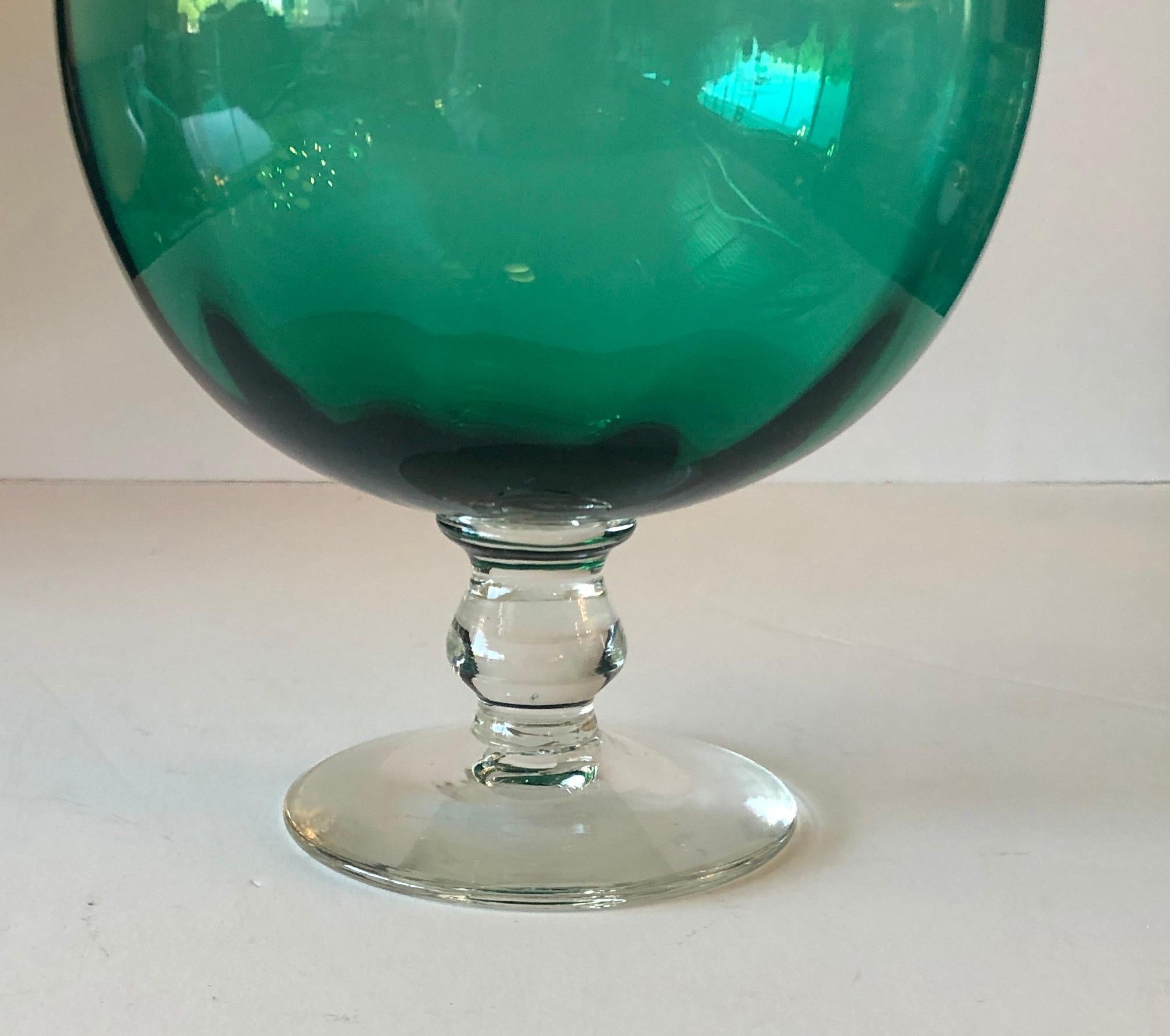 3 Hand Blown Multi-Green or Blue Hues Large Blown Glass Brandy Snifters or Vases For Sale 7
