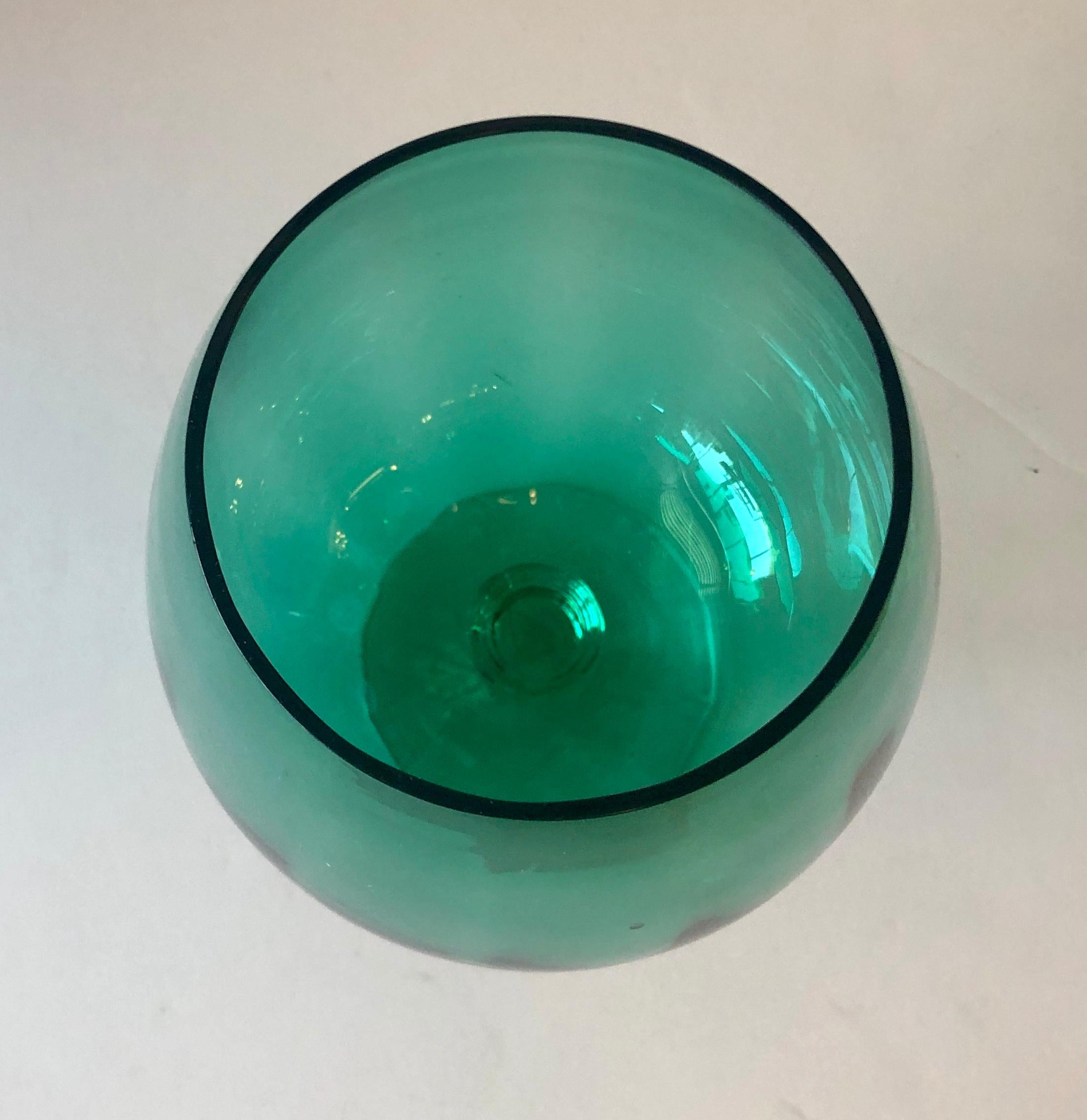 3 Hand Blown Multi-Green or Blue Hues Large Blown Glass Brandy Snifters or Vases For Sale 8