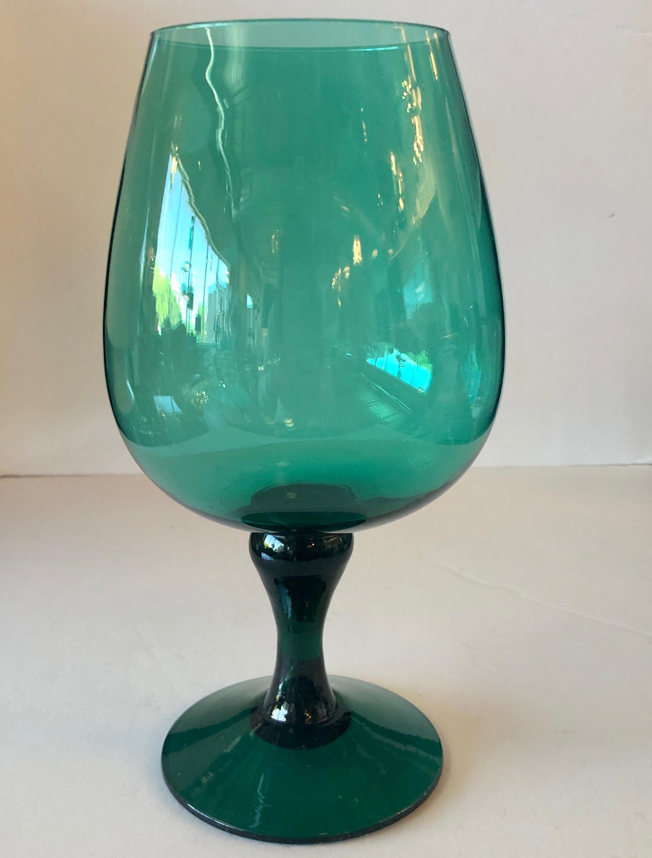 3 Hand Blown Multi-Green or Blue Hues Large Blown Glass Brandy Snifters or Vases For Sale 1