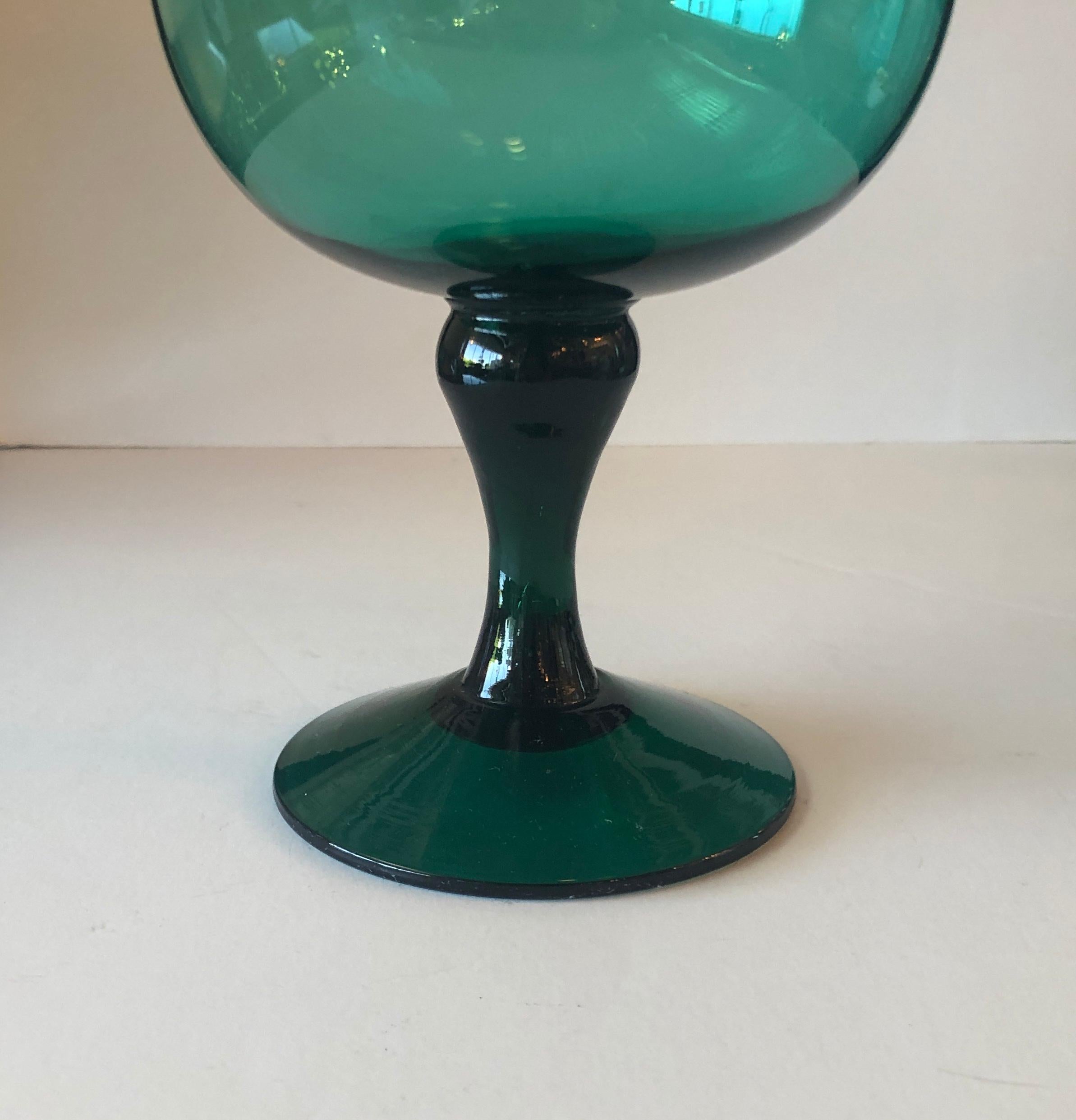 3 Hand Blown Multi-Green or Blue Hues Large Blown Glass Brandy Snifters or Vases For Sale 2