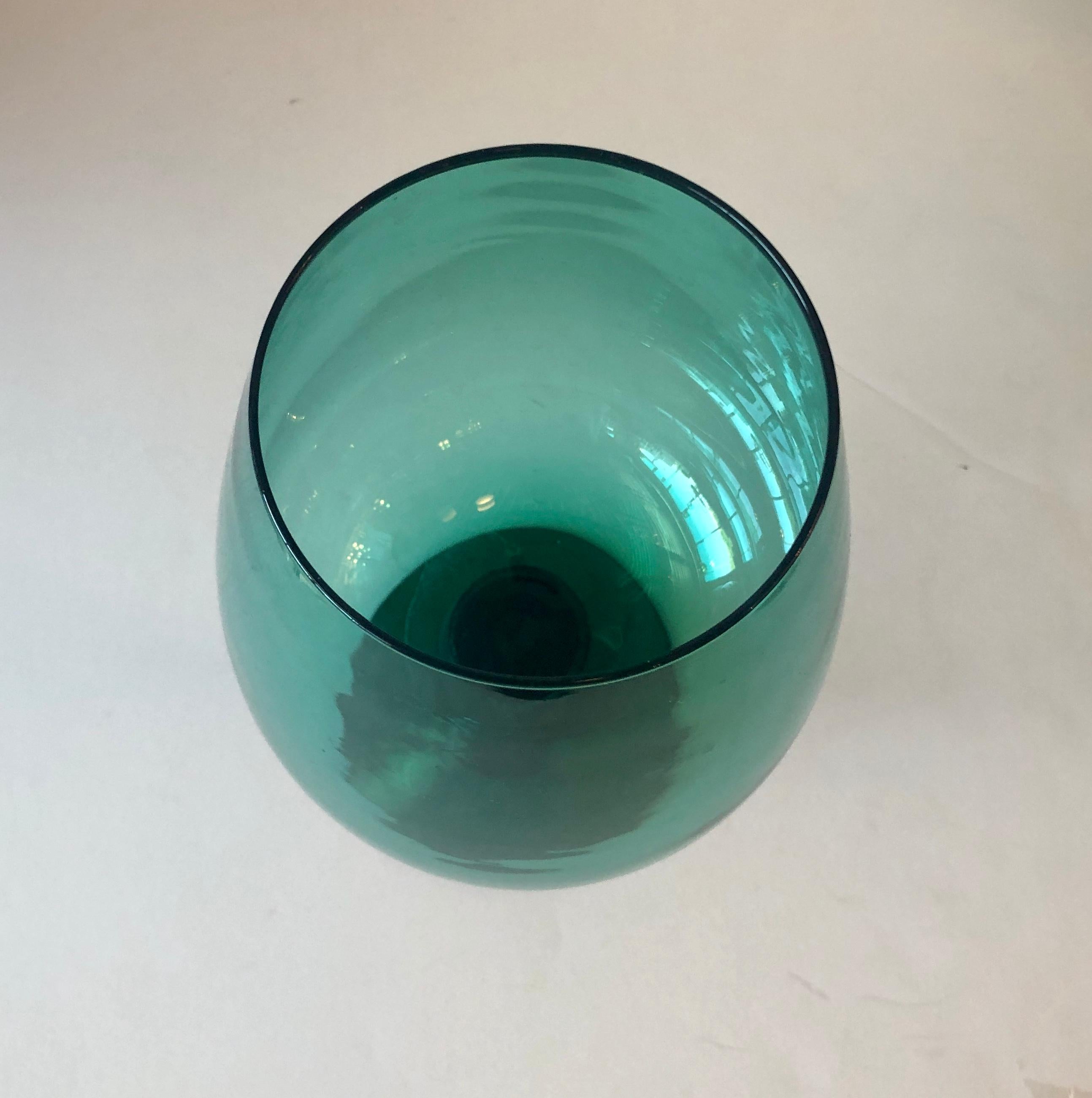 3 Hand Blown Multi-Green or Blue Hues Large Blown Glass Brandy Snifters or Vases For Sale 5