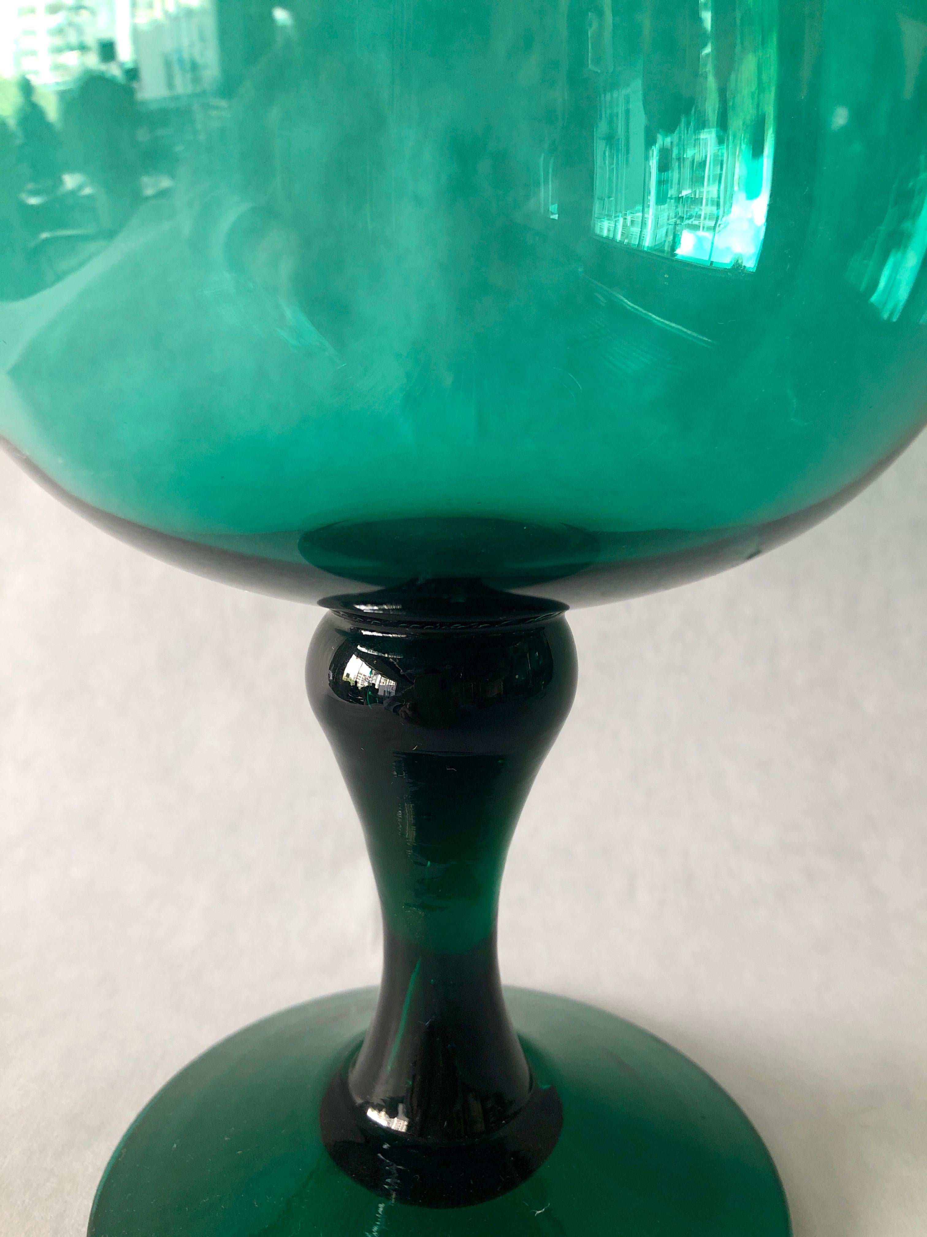 3 Hand Blown Multi-Green or Blue Hues Large Blown Glass Brandy Snifters or Vases For Sale 3
