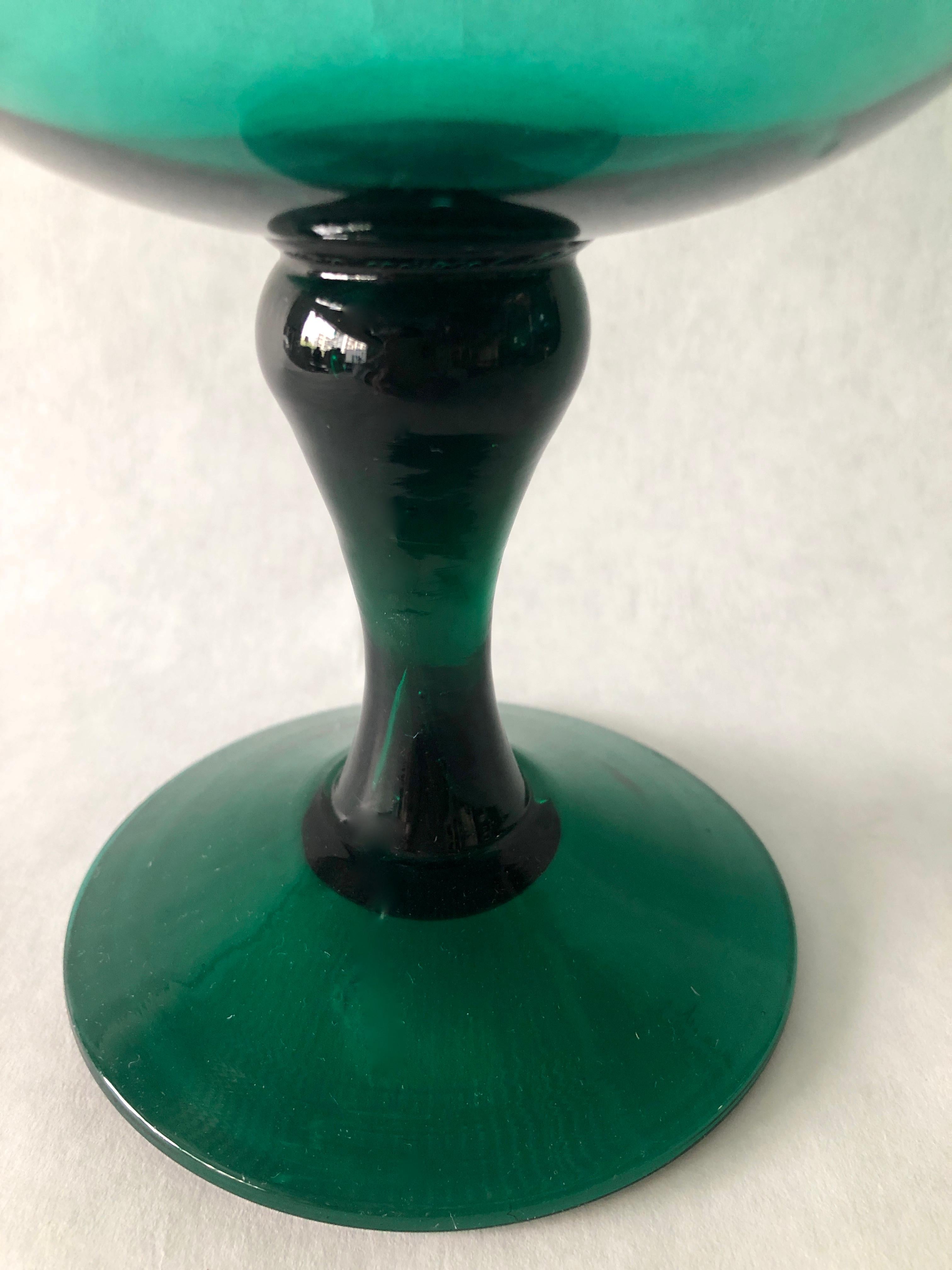 3 Hand Blown Multi-Green or Blue Hues Large Blown Glass Brandy Snifters or Vases For Sale 4