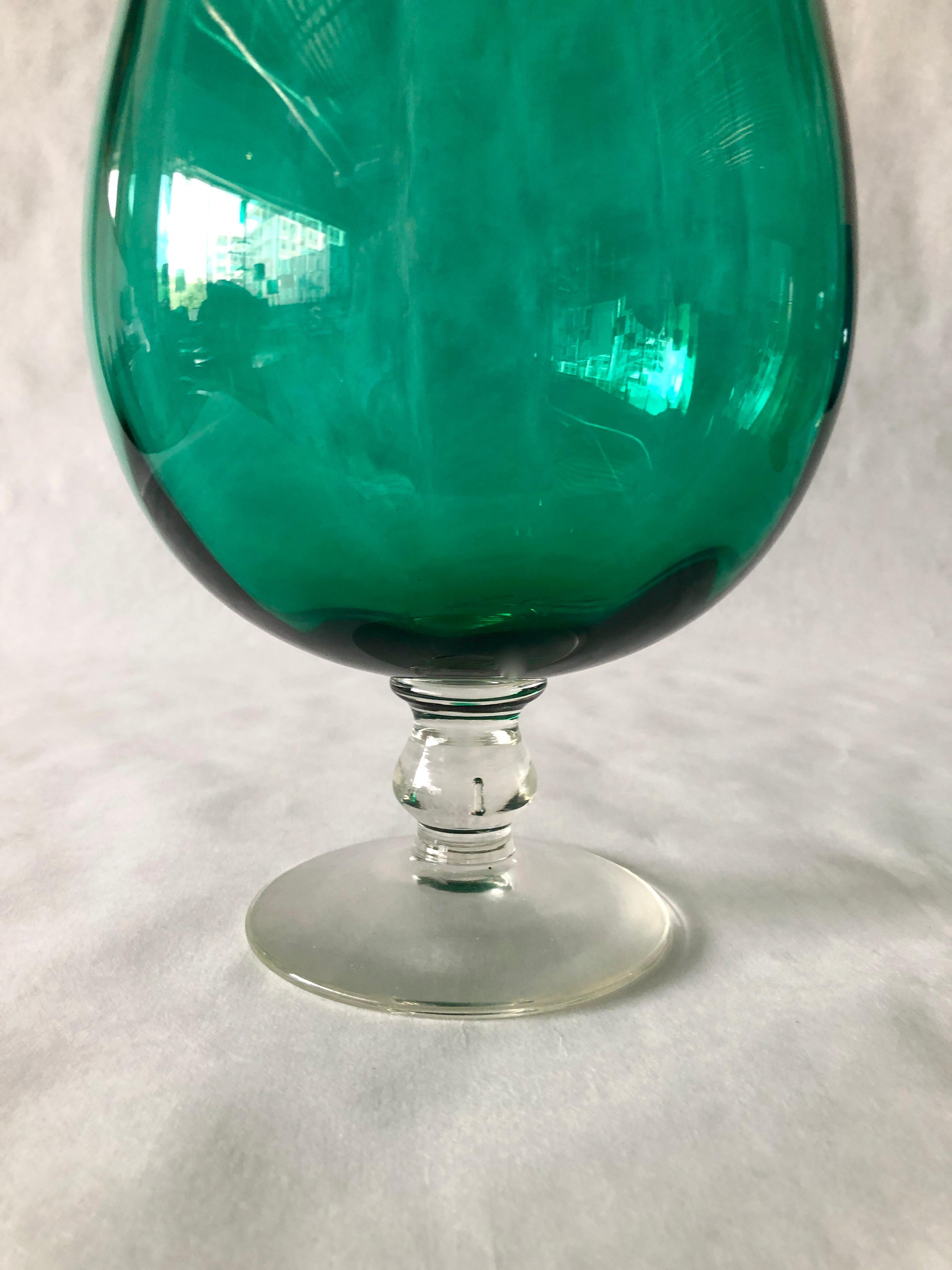 3 Hand Blown Multi-Green or Blue Hues Large Blown Glass Brandy Snifters or Vases For Sale 9