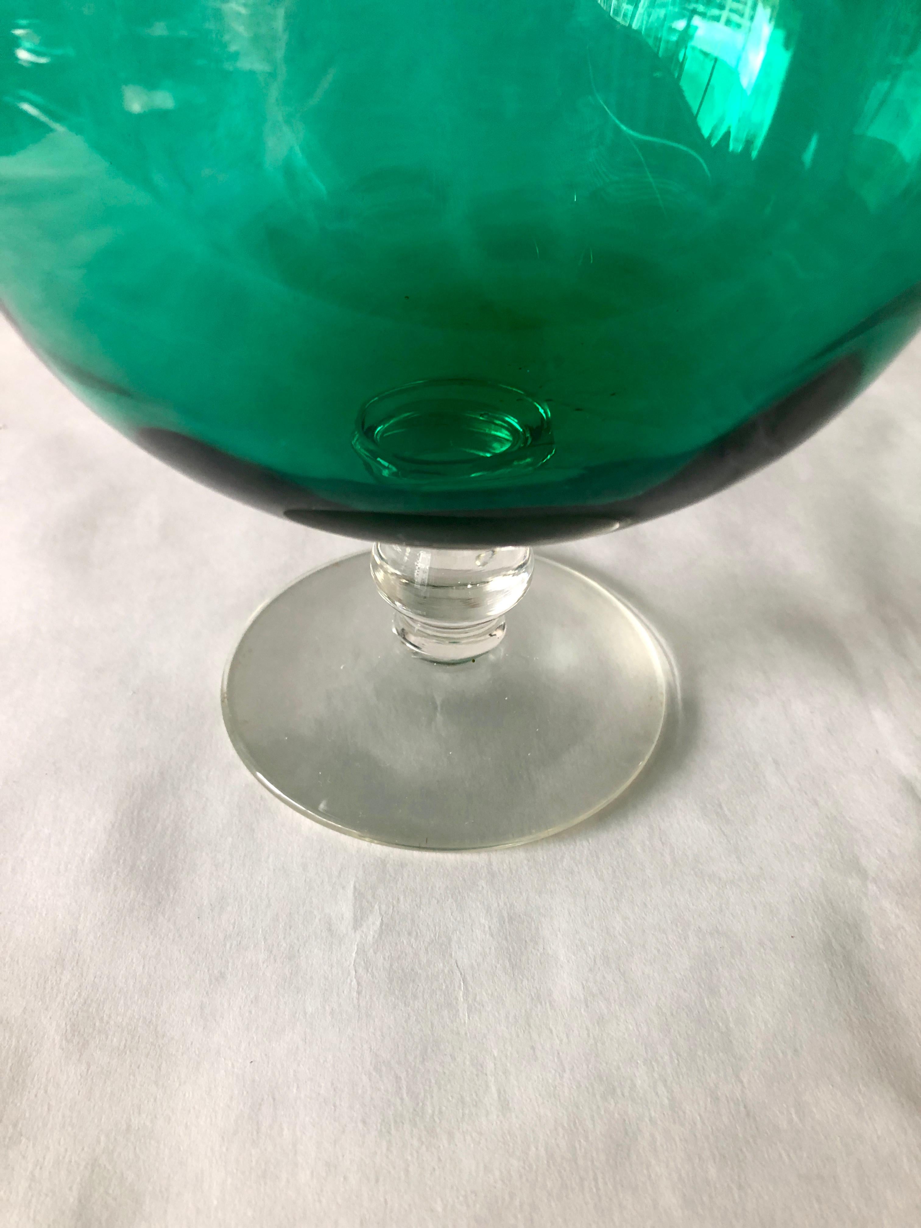 3 Hand Blown Multi-Green or Blue Hues Large Blown Glass Brandy Snifters or Vases For Sale 10