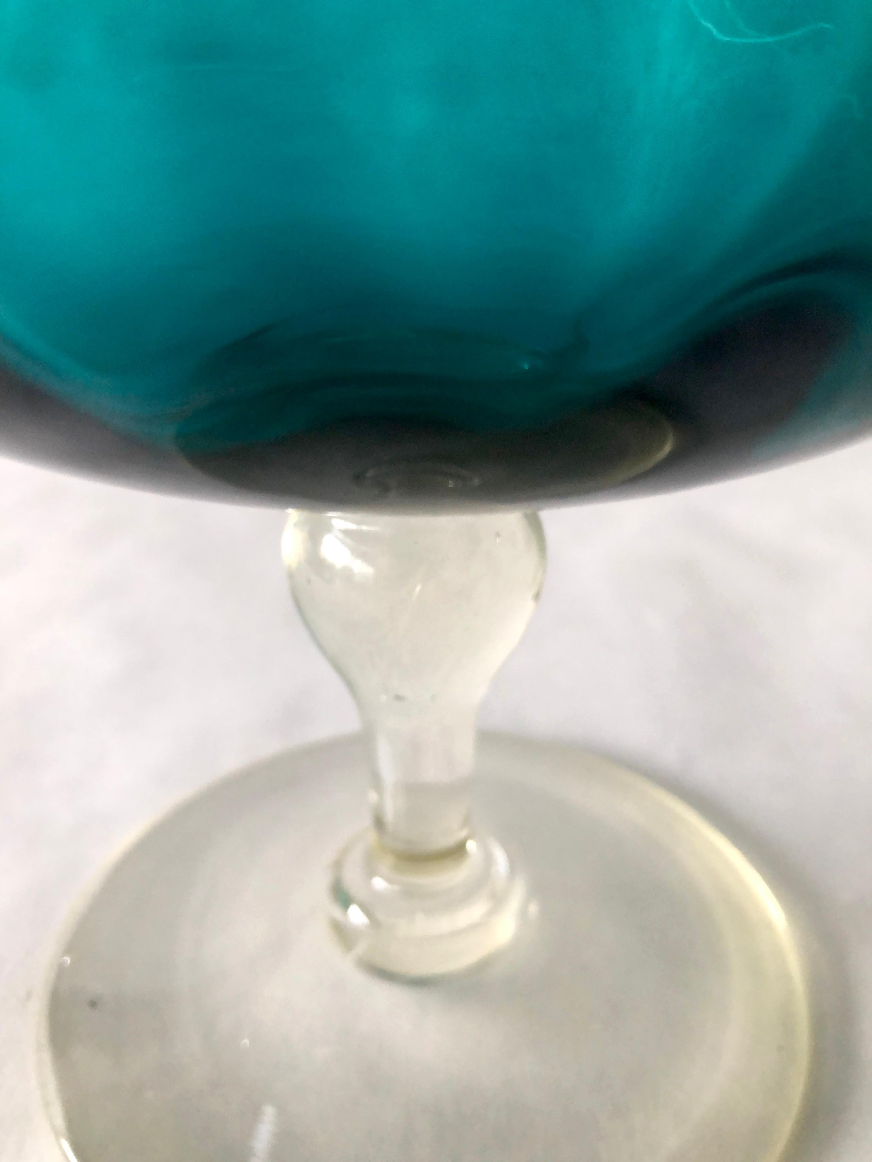 Argentine 3 Hand Blown Multi-Green or Blue Hues Large Blown Glass Brandy Snifters or Vases For Sale