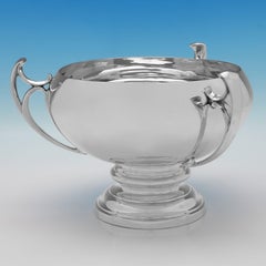 3 handled antique sterling silver trophy bowl made by Barnards in 1910