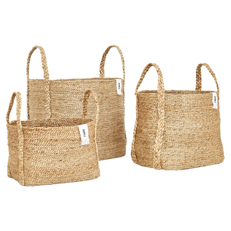 3 Handmade Jute Baskets in Natural by J'Jute For Sale at 1stDibs