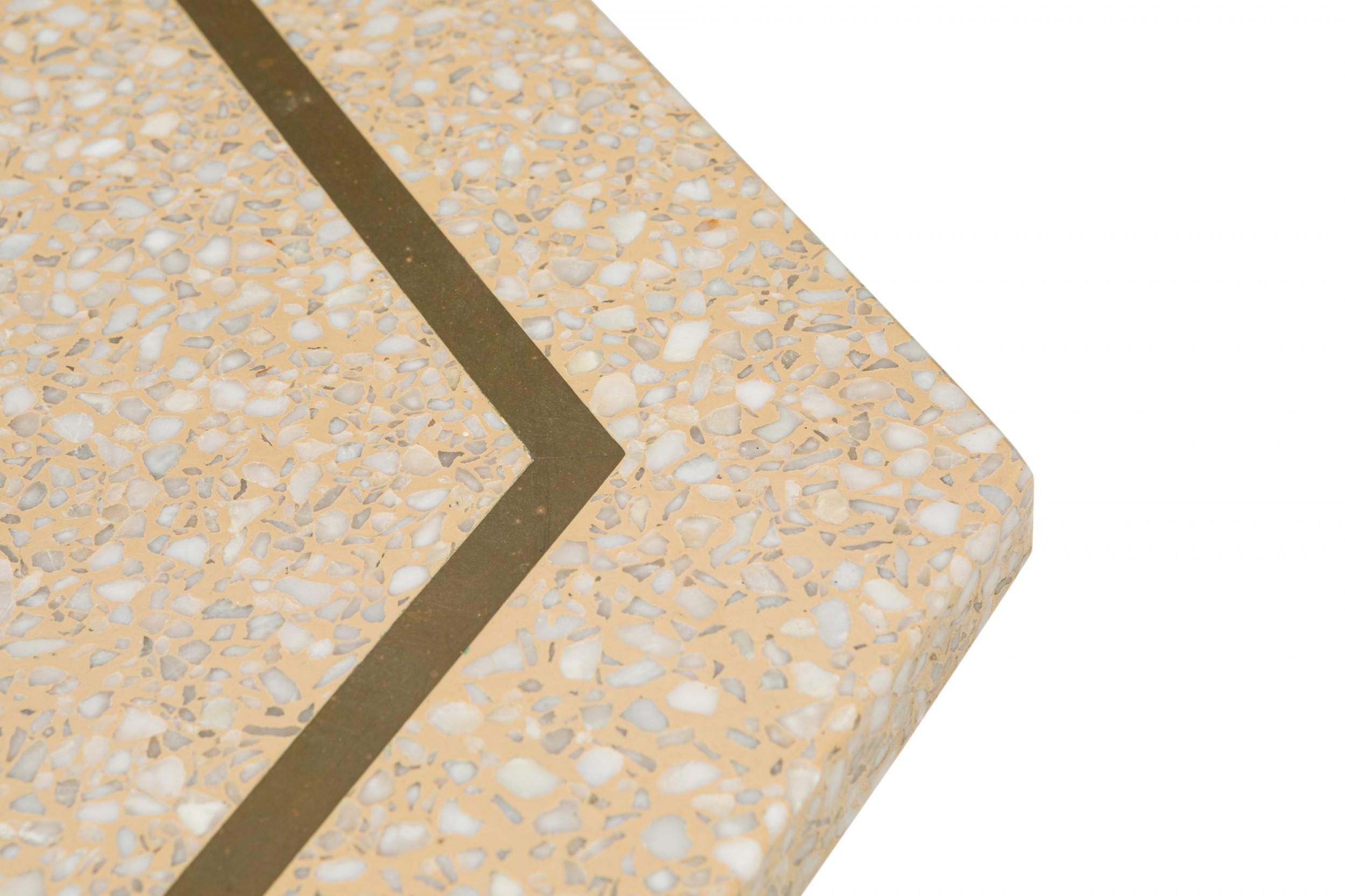 20th Century 3 Harvey Probber Beige Terrazzo and Bronze Inlay Hexagonal End / Side Tables For Sale
