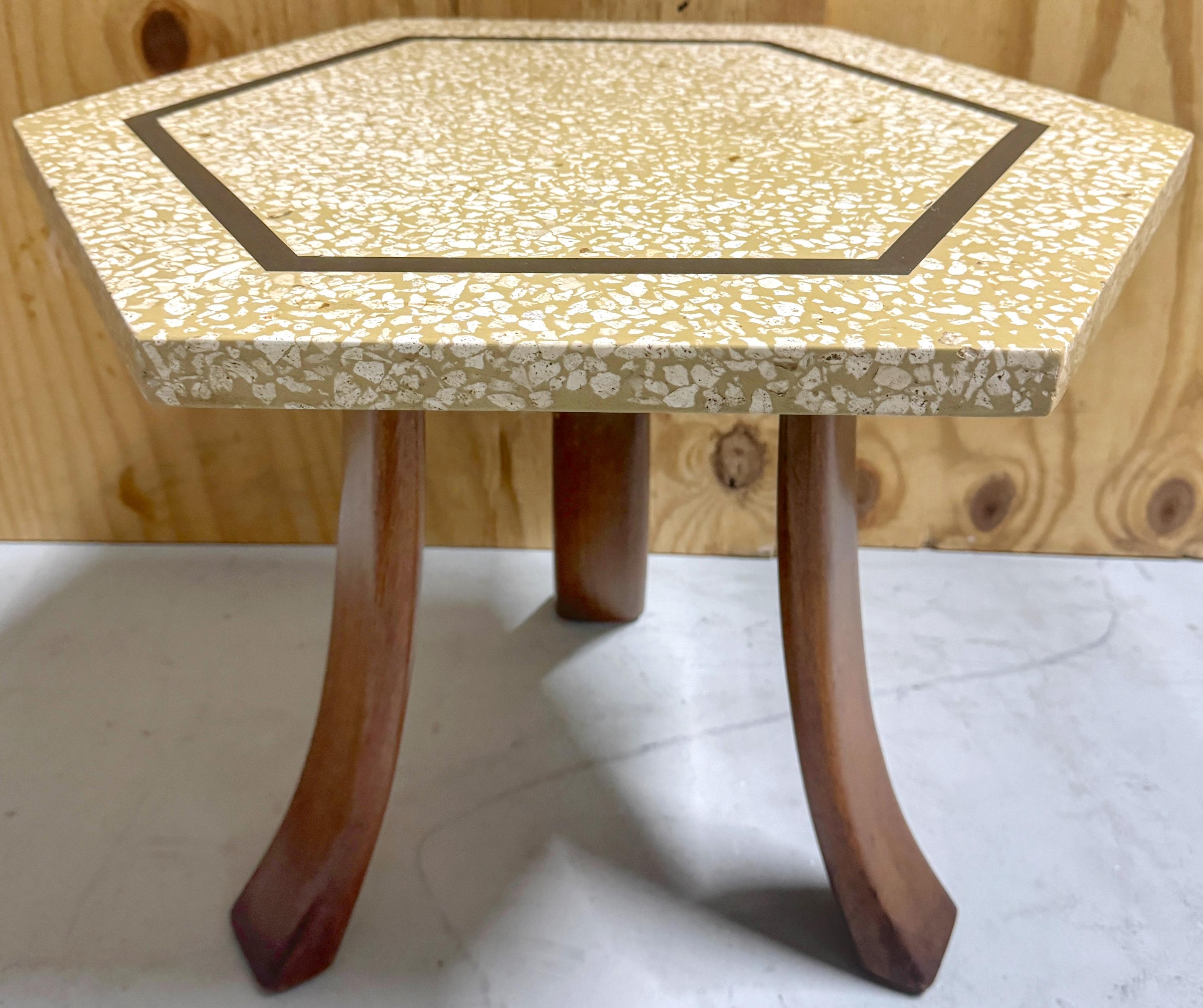 3 Harvey Probber Terrazzo & Bronze Inlay Hexagonal Side Tables Sold Individually For Sale 2